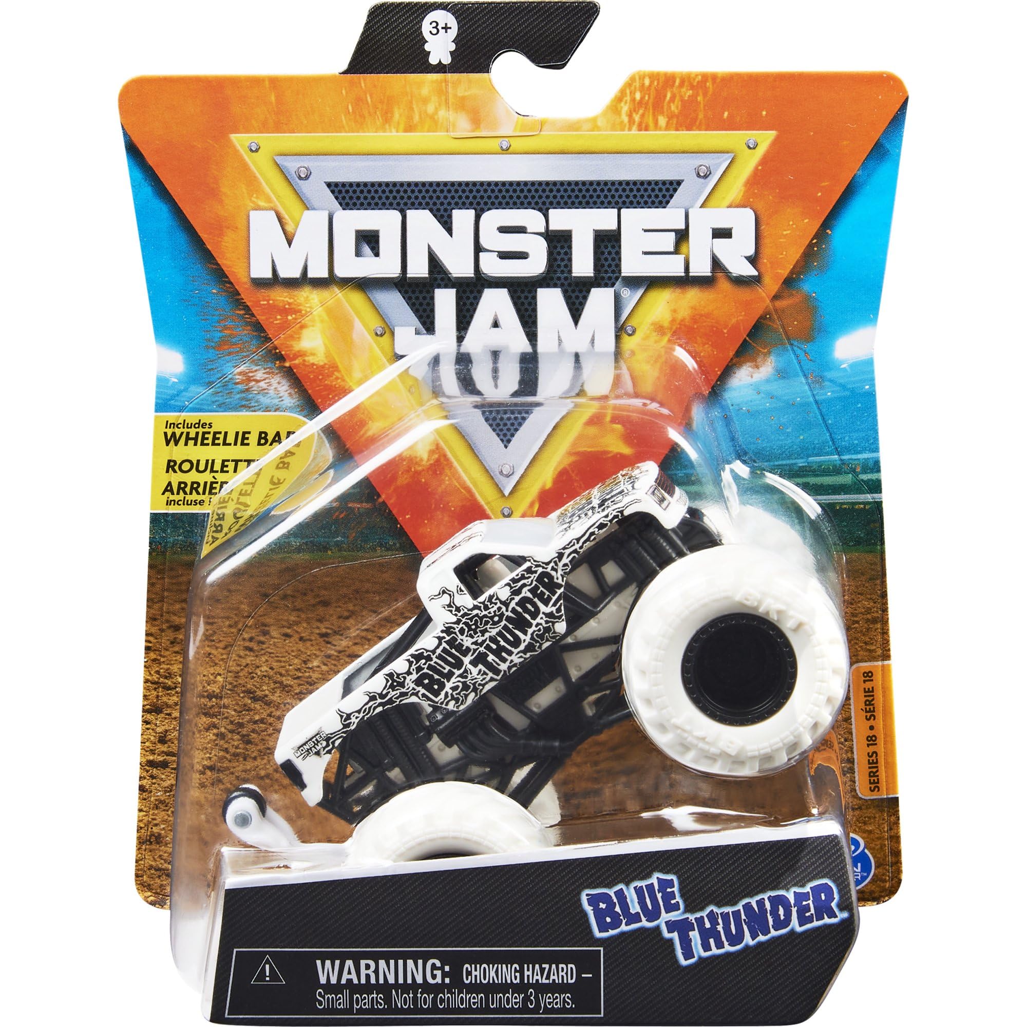 Amazon.com: Monster Jam Blue Thunder, Wheelie Bar Truck Series 18