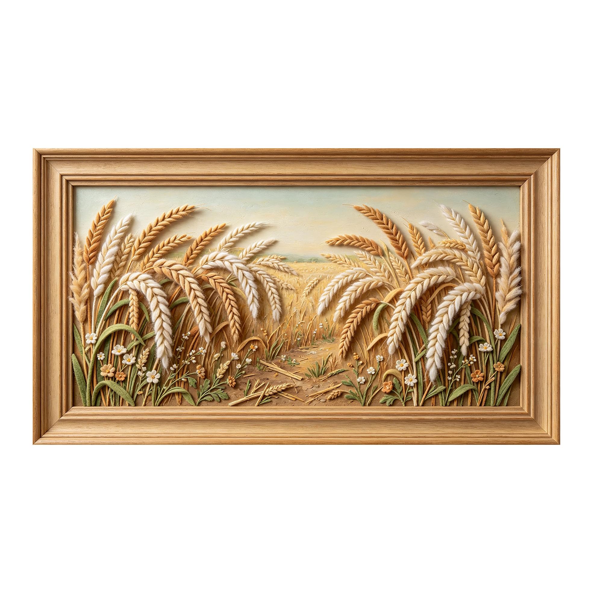 Murasolite 3D Framed Wall Art Wheat Field Pastoral Landscape Relief Effect SelfAdhesive Fabric Mural Wall Decor， Peel and Stick No Damage to Wall， AntiFall Safe Design for Bedroom Living Room