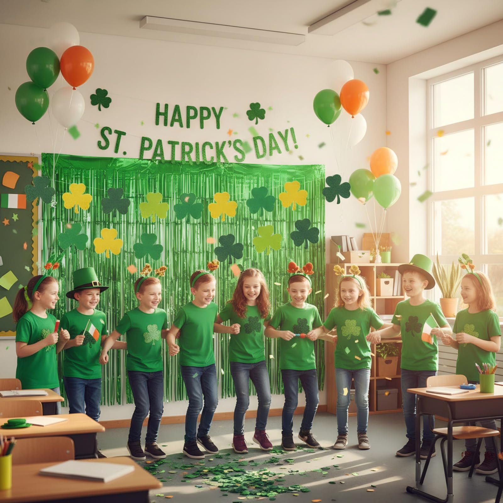20 szt. Dzień Świętego Patryka, dekoracja drzwi, zielona koniczyna, wycięcia, blichtr, folia, frędzle, wejścia, wiszące drzwi, dekoracja do domu, szkoły, biura, irlandzkiego festiwalu