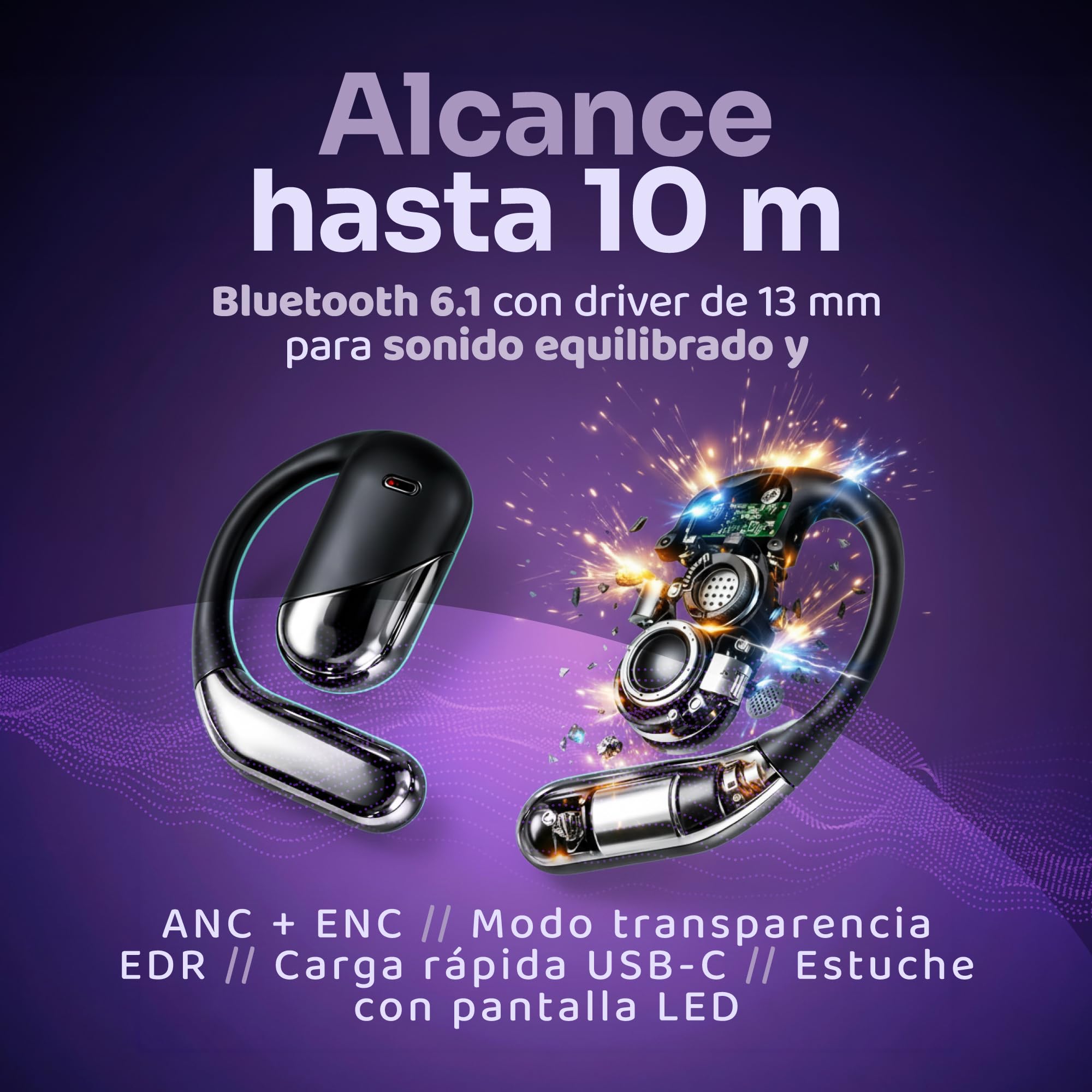 Auriculares Traductor en Tiempo Real con IA - Traductor Instantáneo de Voz para 144 Idiomas - Dispositivo Traductor de Oído Abierto 3 en 1 con Estuche de Carga para Viajes/Negocios/Aprendizaje.