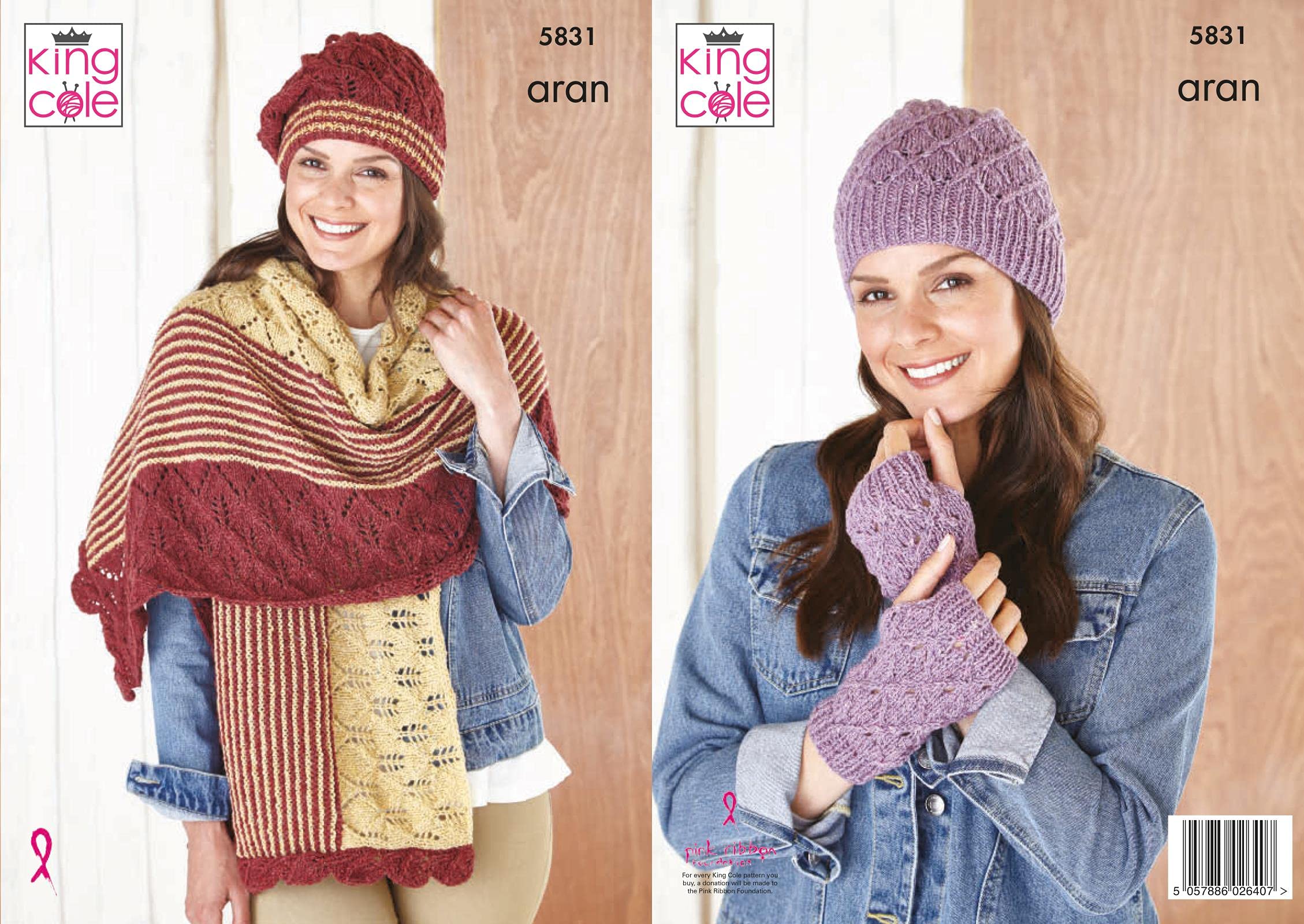 King Cole 5831 Knitting Pattern Womens Hat Wrap Beret Hand Warmers in Forest Recycled Aran