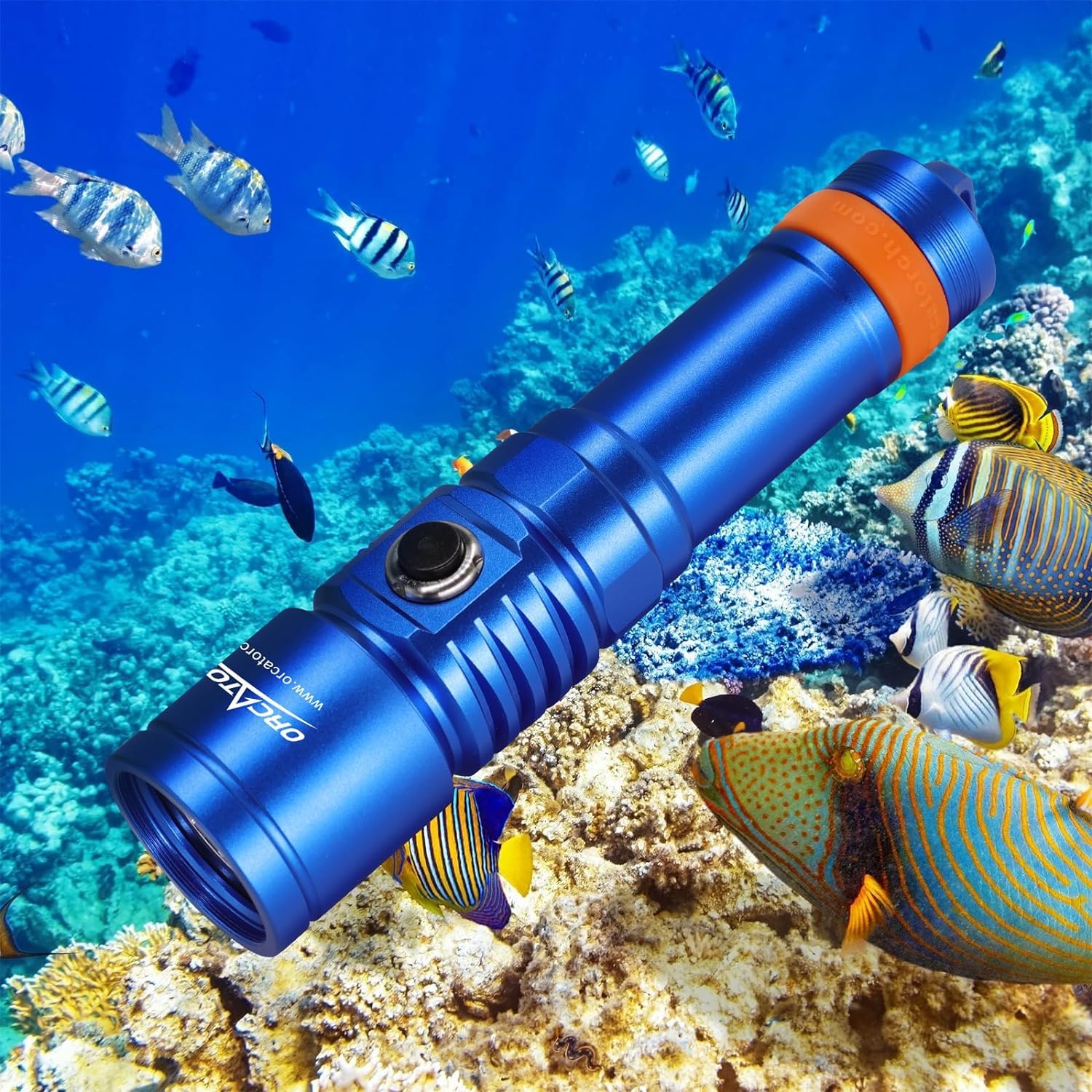 ORCATORCH D710 Scuba Diving Light, 3000 Lumens Super Bright Underwater Torch with 6 Degrees Narrow Beam, IP68 Waterproof Night Dive lamp 150 Meters Submersible Flashlight (Blue)