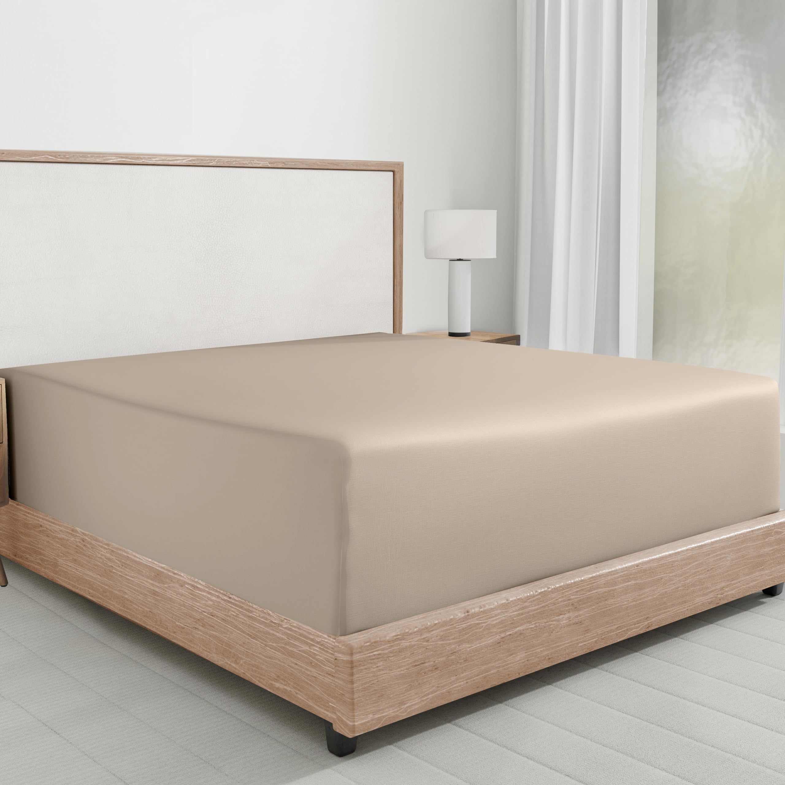 California Design Den Soft 100% Cotton Fitted Sheet King, Deep Pocket, Durable Sateen, All-Around Elastic, Head/Foot Side Indicators, Beige King Fitted Sheet Only - Beige (Warm Taupe)