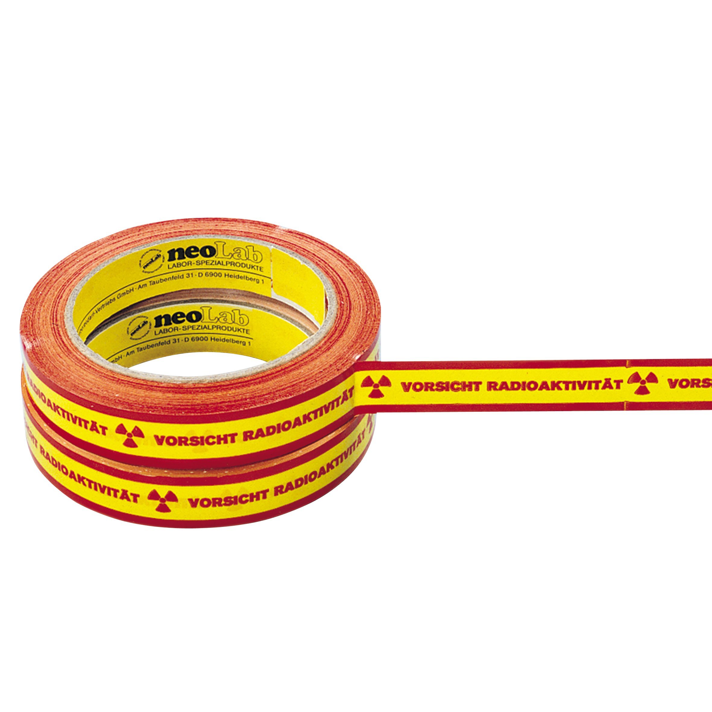 neoLab Acrylat Warn-Klebeband mit Aufdruck "Vorsicht Radioaktivität", Gelb/Rot, 66m x 19mm