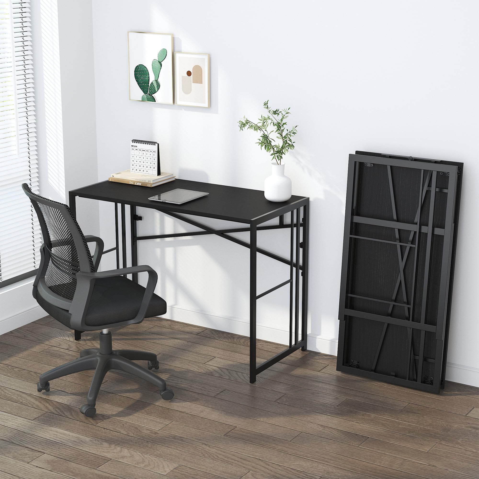 Lutown-Teen Klappschreibtisch 103 cm, Schreiben Gaming Computer Camping Schreibtisch, Keine Montage erforderlich Home Office Tisch, Schwarz
