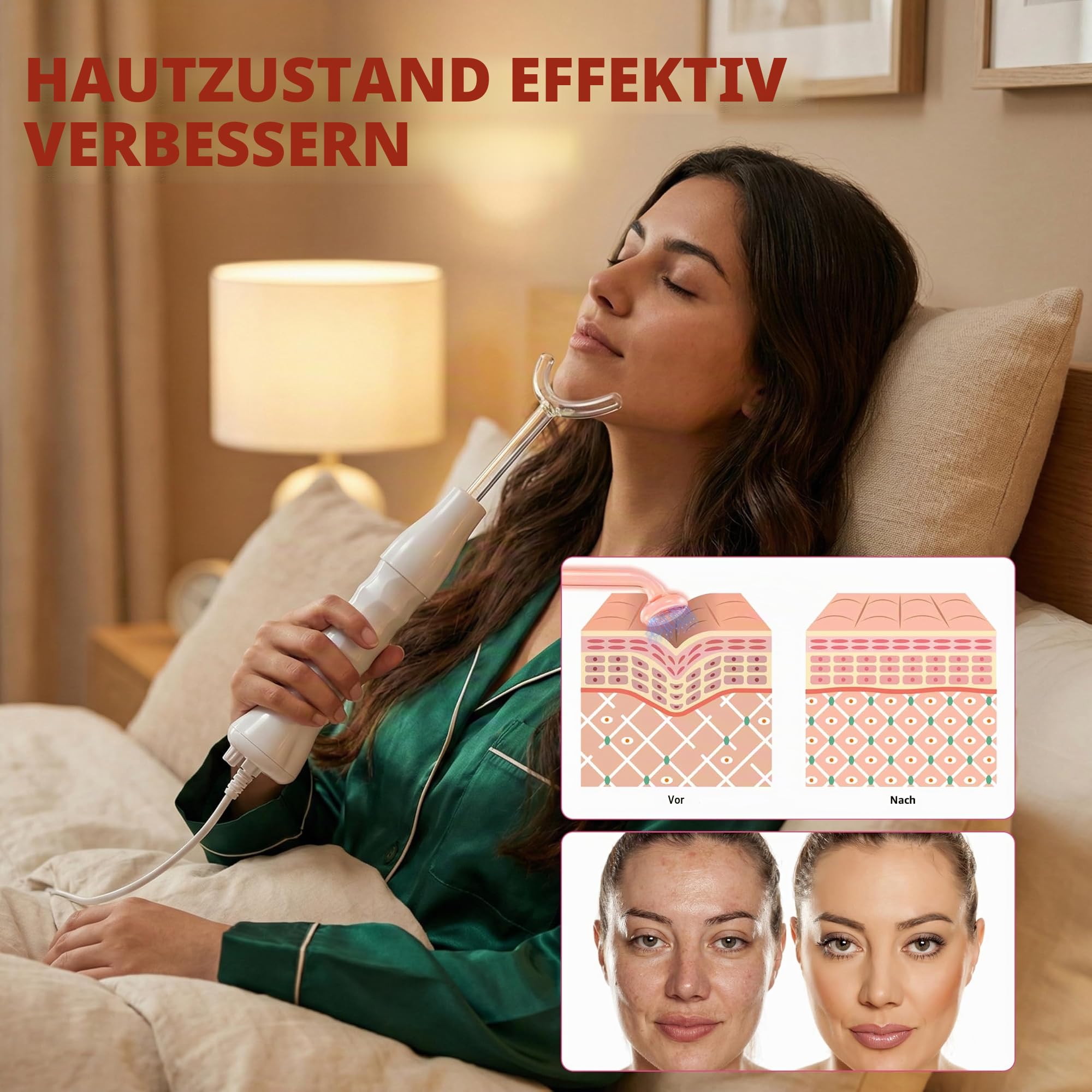 Elitzia Hochfrequenz-Elektrotherapie-Stab Multifunktionaler tragbarer Handlicht-Therapie-Stab für Akne-Haut-Verjüngung Haar-Wachstum-Gesichtsgerät (mit 7 Röhren Orange) ETSC640