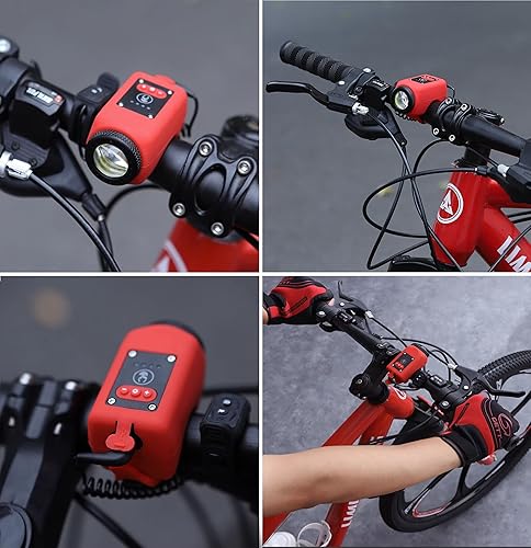 Miniatura 8 de Bocina de bicicleta eléctrica y luz de bicicleta 2 en 1, bocina de bicicleta fuerte de 110 dB, 5 modos de sonido, luz delantera de bicicleta
