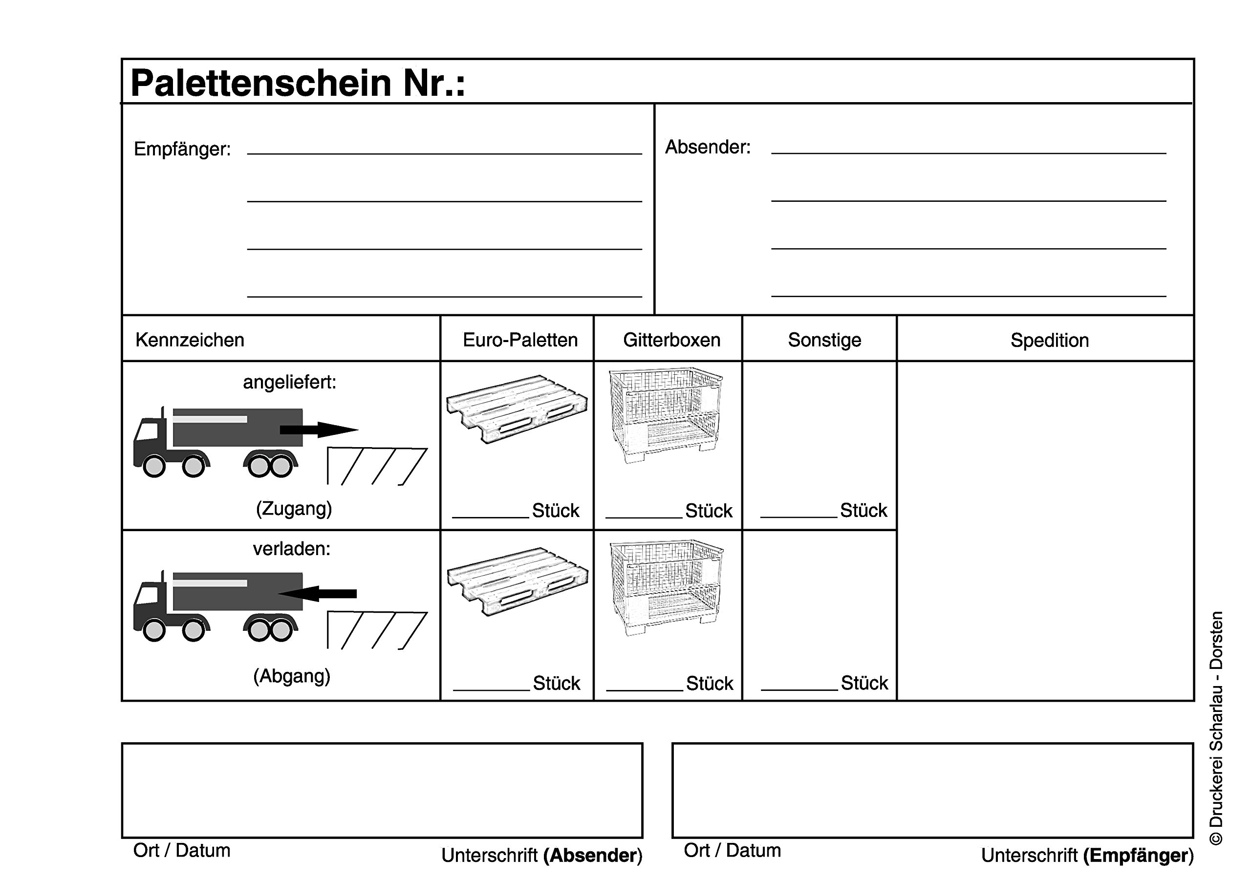 250 Sätze Palettenschein DIN A5, 4-fach SD, 4x25 BLATT, cb weiß, cfb gelb cfb grün cf rosa (22632)