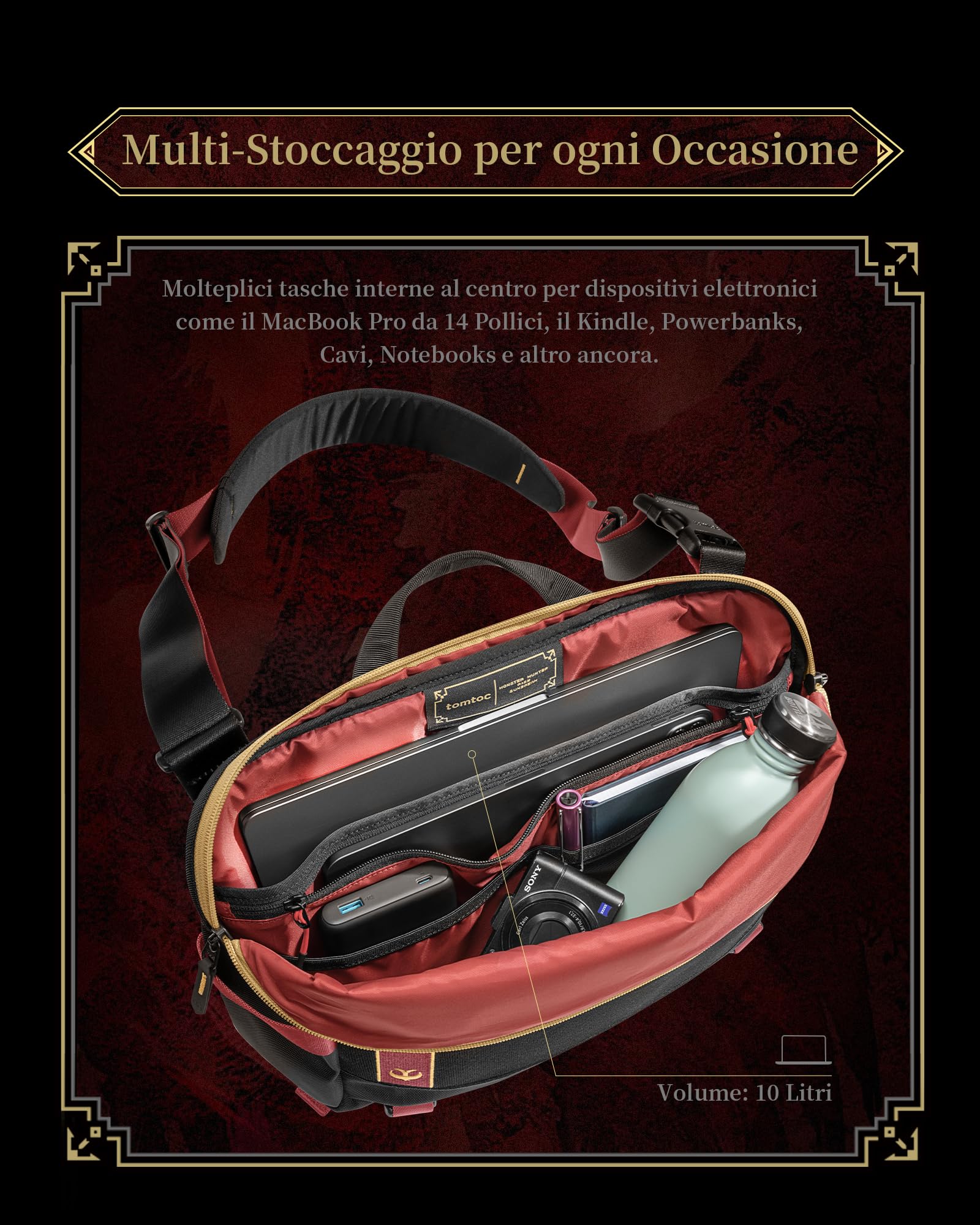 tomtoc Royal Order Sling Bag L per MacBook Pro 14 Pollici M1 Pro/Max, Borsa a tracolla Minimalista per il petto, Resistente all'acqua e Leggera per i Viaggi e il Lavoro