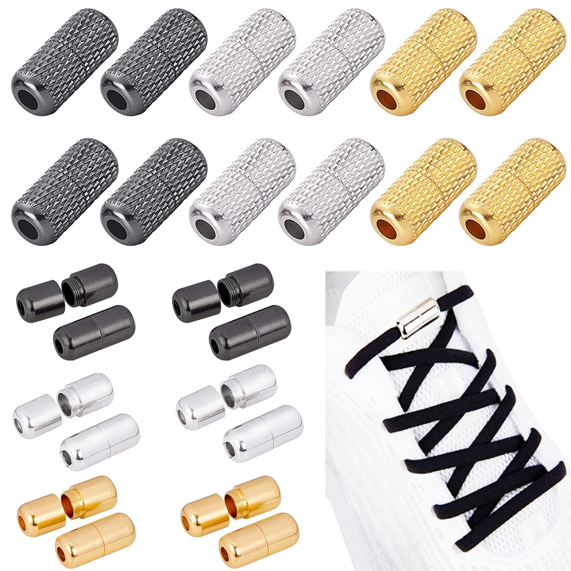 Shoelaces Buckle Lock Metal Connector, No Tie Lace Lock, Tieless Laces, DIY Repair ShoeLace Tips Replacement End for Sneakers, Board Shoes, Hiking Boots, and Casual Footwear - 24 PCS