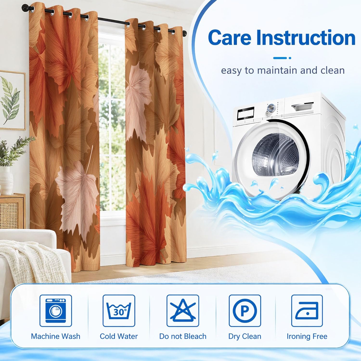 Generisch Herbstblatt Blattader Botanisch Vorhänge mit Ösen Gardinen Blackout Curtain Natürlich Ländlich Thermo Vorhang Weich Schlafzimmer Wohnzimmer Verdunklungsvorhänge 2er Set B 91.5 x H 214 cm