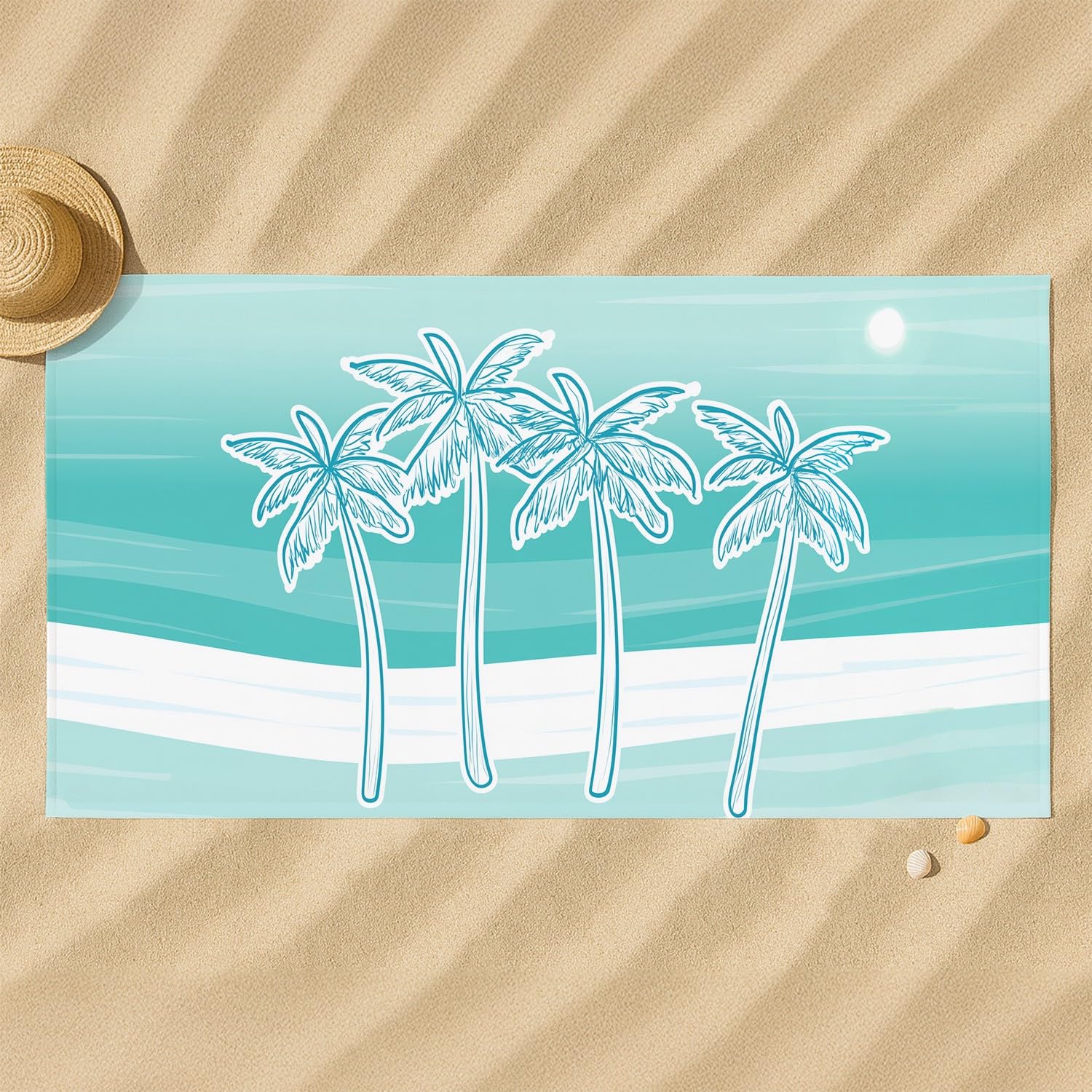 Générique Serviette de Plage Microfibre 200 x 100 CM,Drap de Plage Industriel, Plat, Minimaliste, Couverture de Plage Absorbante,Couverture de Bain Dessins au Trait, Palmiers, géométrie, Rayures