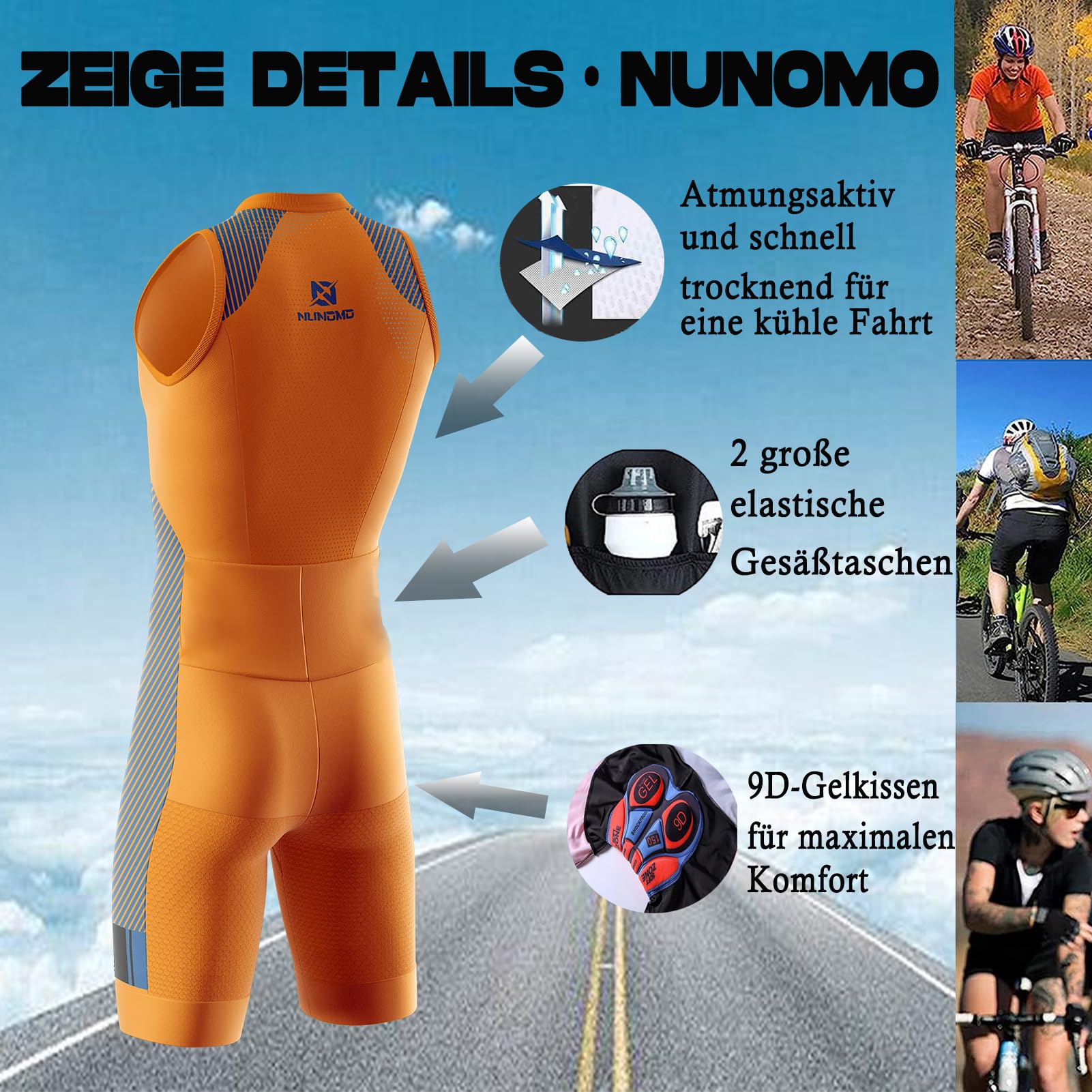 Summer Cycling Skinsuit Triatlón for Hombres, Pro Manga Corta Traje de Ciclismo, Racing Tri Suit de Bicicletas Acolchado de Gel, MTB Mono,Correr, Nadar, Andar en Bicicleta