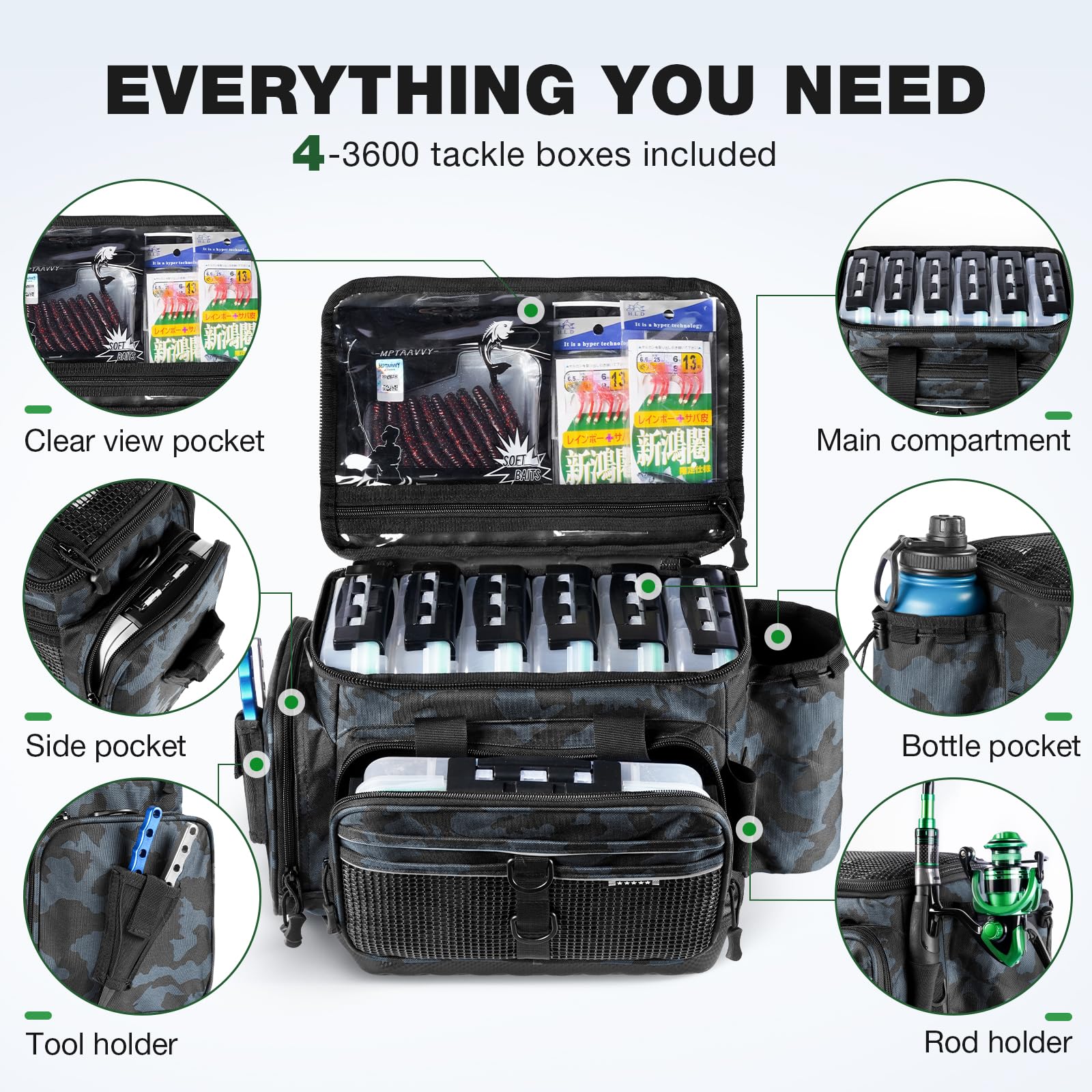 Ghosthorn Fishing Tackle Box, Waterproof 3600 and 3700 Tackle Trays, Plastic Tackle Box Organizer with Removable Dividers Storage Lure Box for Lures 1 and 4 Pack (Fishing Tackle Bags)