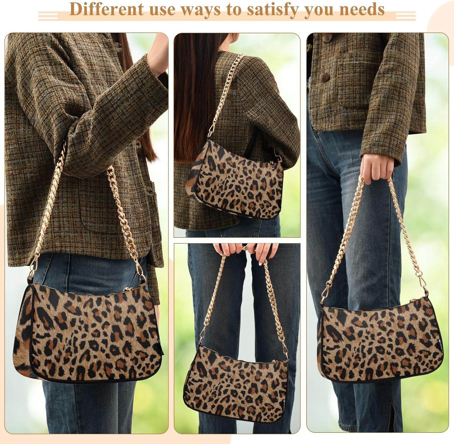 Clutch Shoulder Bags Tote Evening Purse Handbags for Women Hobo Bags Cheetah Leopard Print Animal with Zipper Closure - Image 6