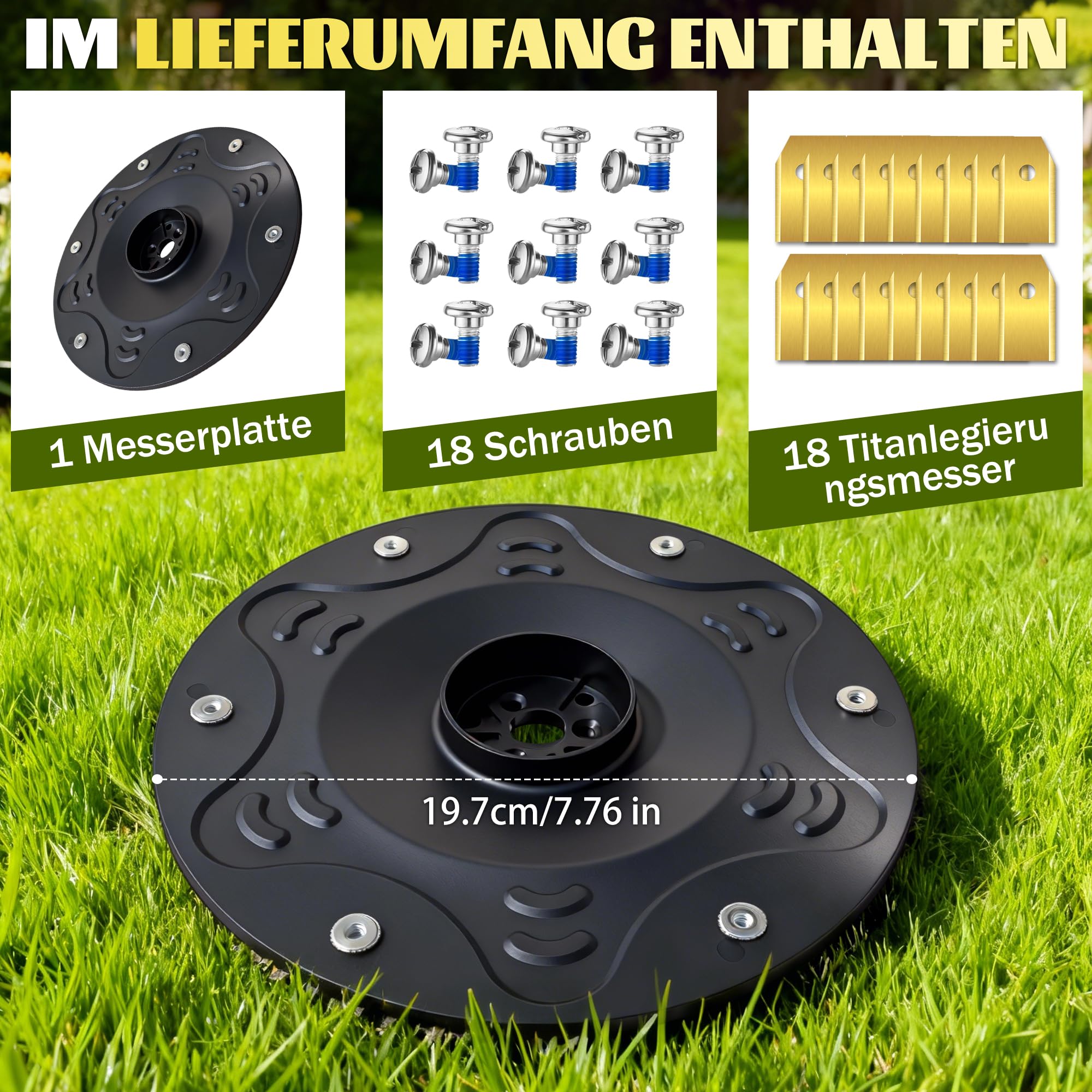 Disco da taglio, piatto per coltelli, compatibile con Husqvarna Automower 305, 310, 315x, 405, 410, 415x, 435x, 535 AWD, piatto per coltelli di ricambio con 10 lame, disco tagliaerba, robot tagliaerba