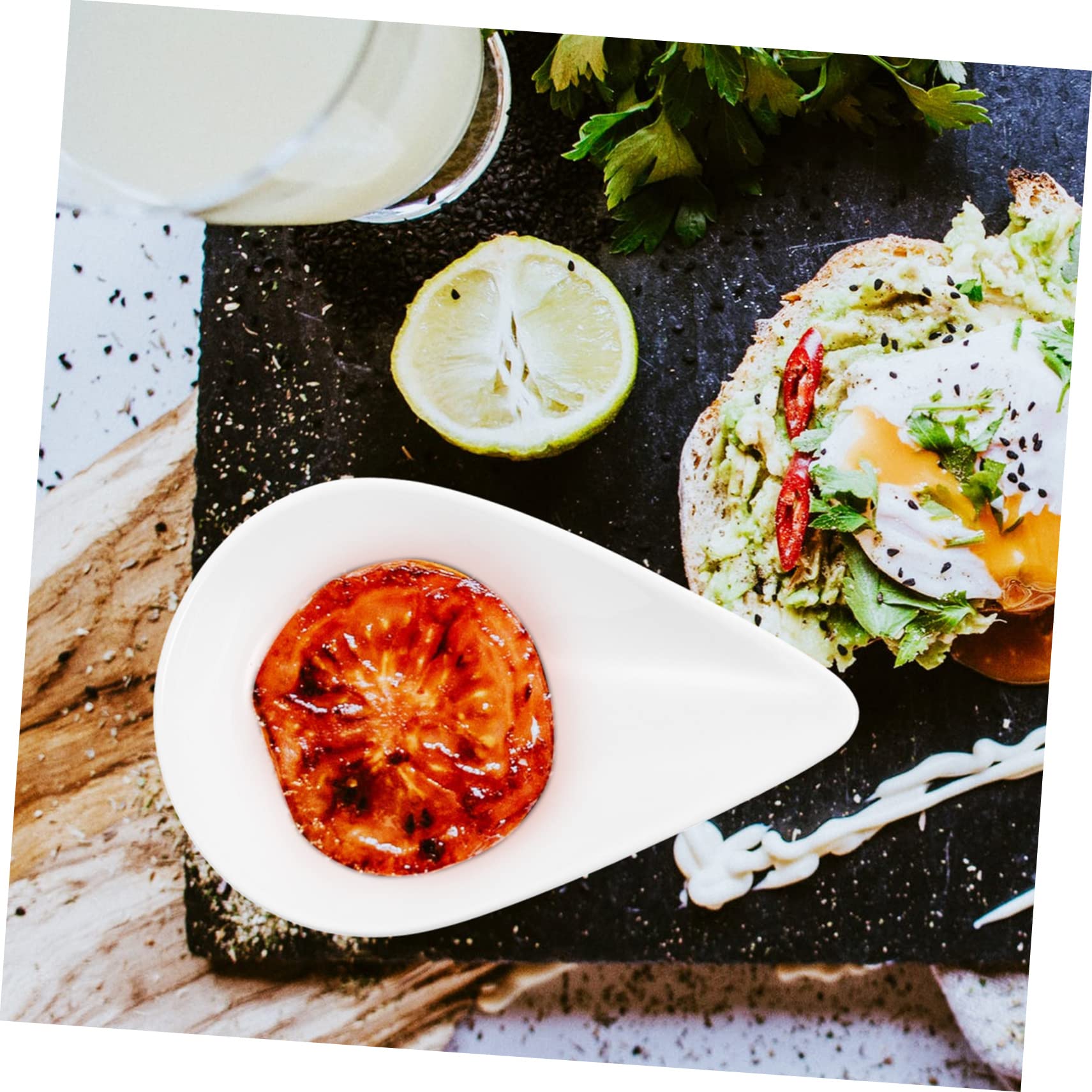 FUNOMOCYA 4pcs Seasoning Dish Spoon Holder Seasoning Dishes Side Dish Plate Mini Spoons Spoon Rests for Kitchen Olive Oil Dipping Bowls Porcelain Sauce Bowl Condiment Plate White Ceramics