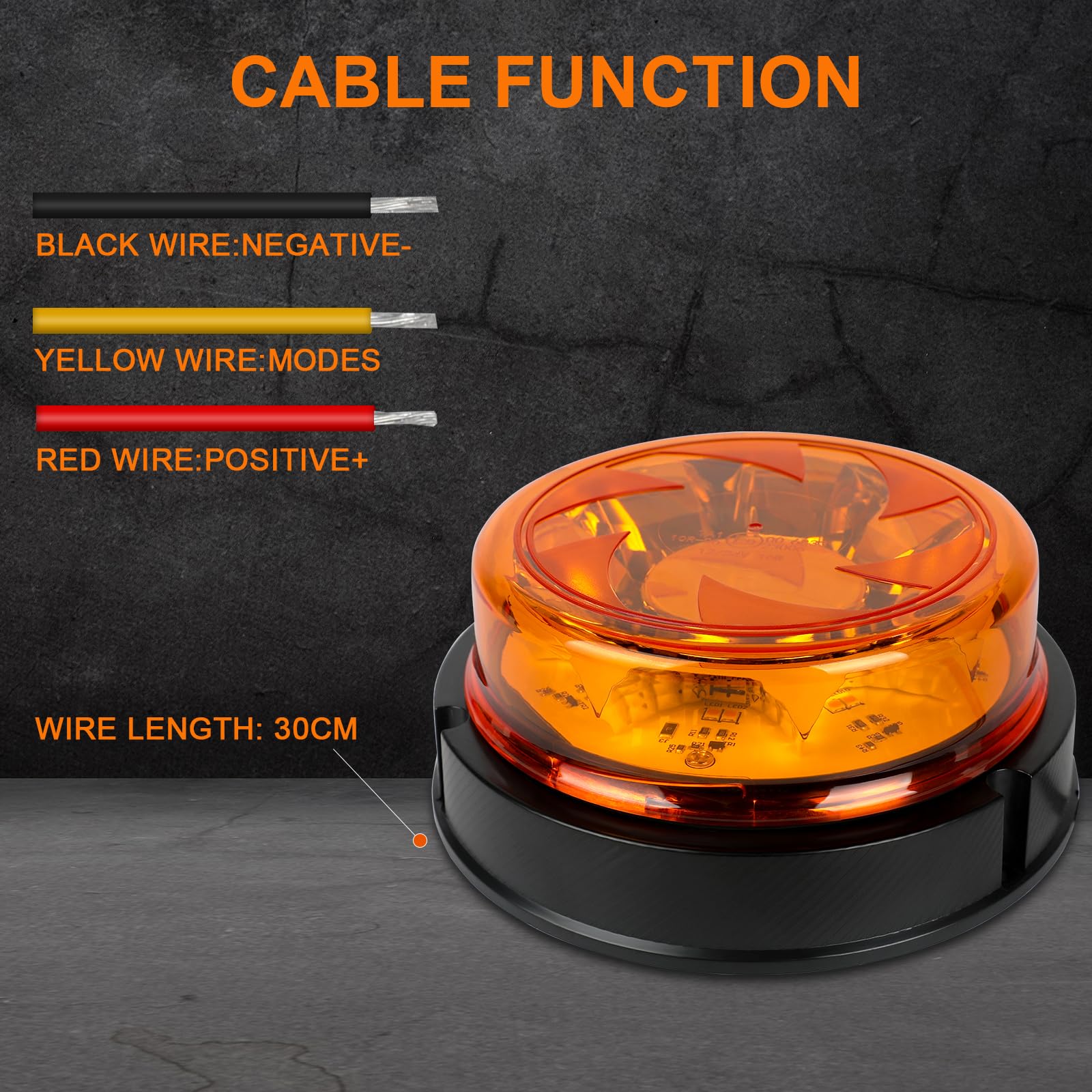 Gyrophare orange tracteur 12v 24v, 6 mode feux d'avertissement amber lumière stroboscopique d'urgence IP67 étanche Marque E Homologation - Fixe à visser