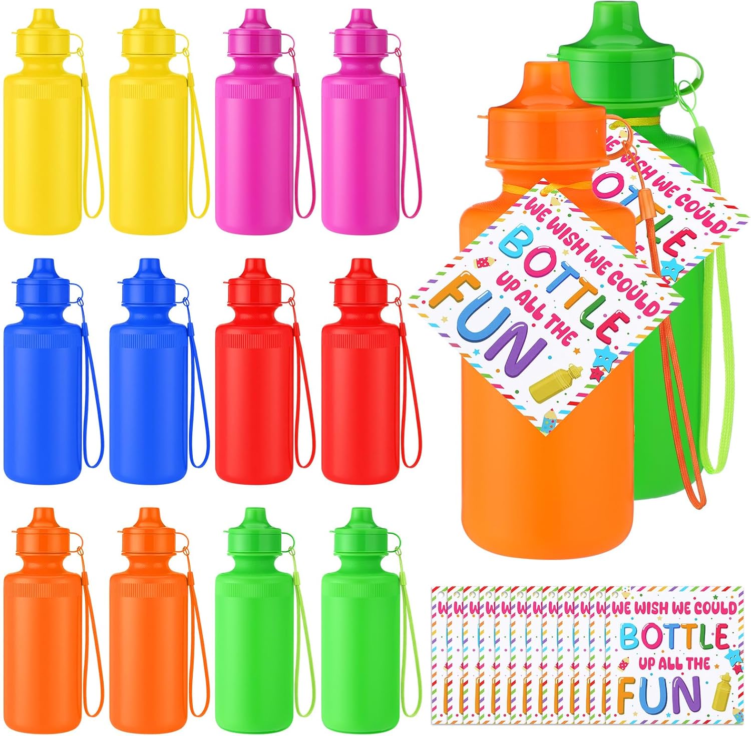 Bokon 24 Pcs End of the Year Gift Sport Water Bottle with Card Bulk 20 oz Portable Colorful Sport Water Bottle Summer Graduation Gift from Teacher for Summer Graduation Party Classroom Prize