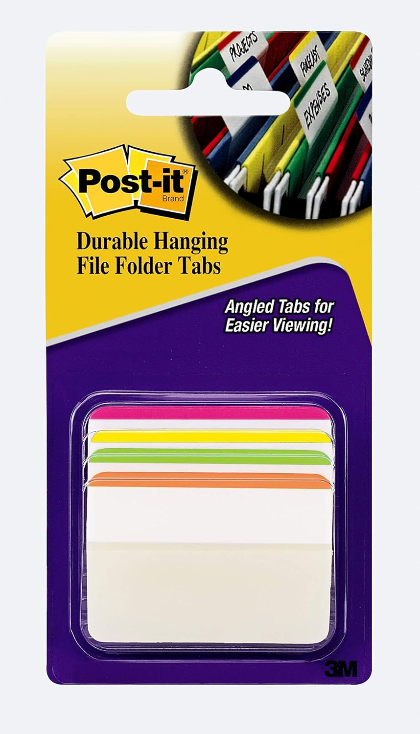 Post-it Tabs, 2 in, Solid, Assorted Colors, 6 Tabs/Color, 4 Colors, 24 Tabs/Pack (686-PWAV) : Post It Filing Tabs : Office Products