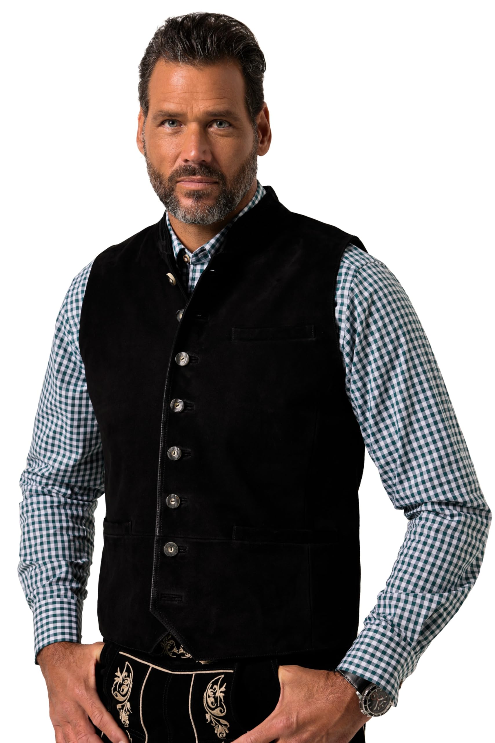 JP 1880 Herren große Größen Übergrößen Menswear L-8XL Weste, Ziegen Veloursleder, Tracht, Stehkragen 796703