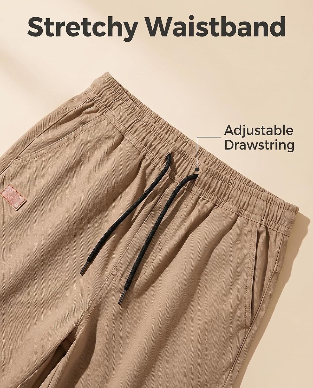 Poplee Mens Casual Shorts Cotton Drawstring Summer Beach Shorts Stretch Twill Chino Golf Shorts with Pockets