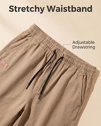 Poplee Men's Casual Shorts Cotton Stretch Chino Twill Drawstring 7 Pockets