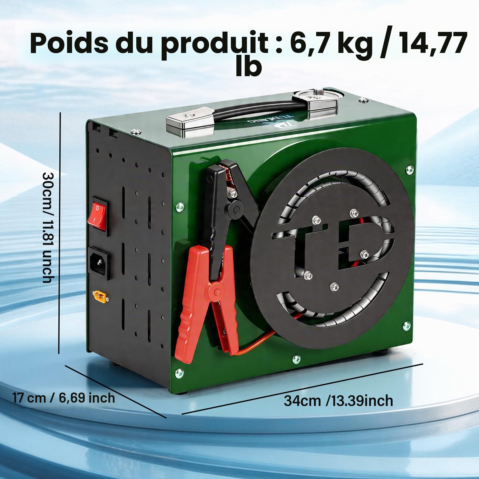 TUDIVING - Compresseur d'air 4500 Psi | 12 V CC / 220 V CA | Arrêt automatique | Sans huile ni eau | Gonflage rapide | Compresseur pour plongée, PCP et pistolets de paintball (TXES062)
