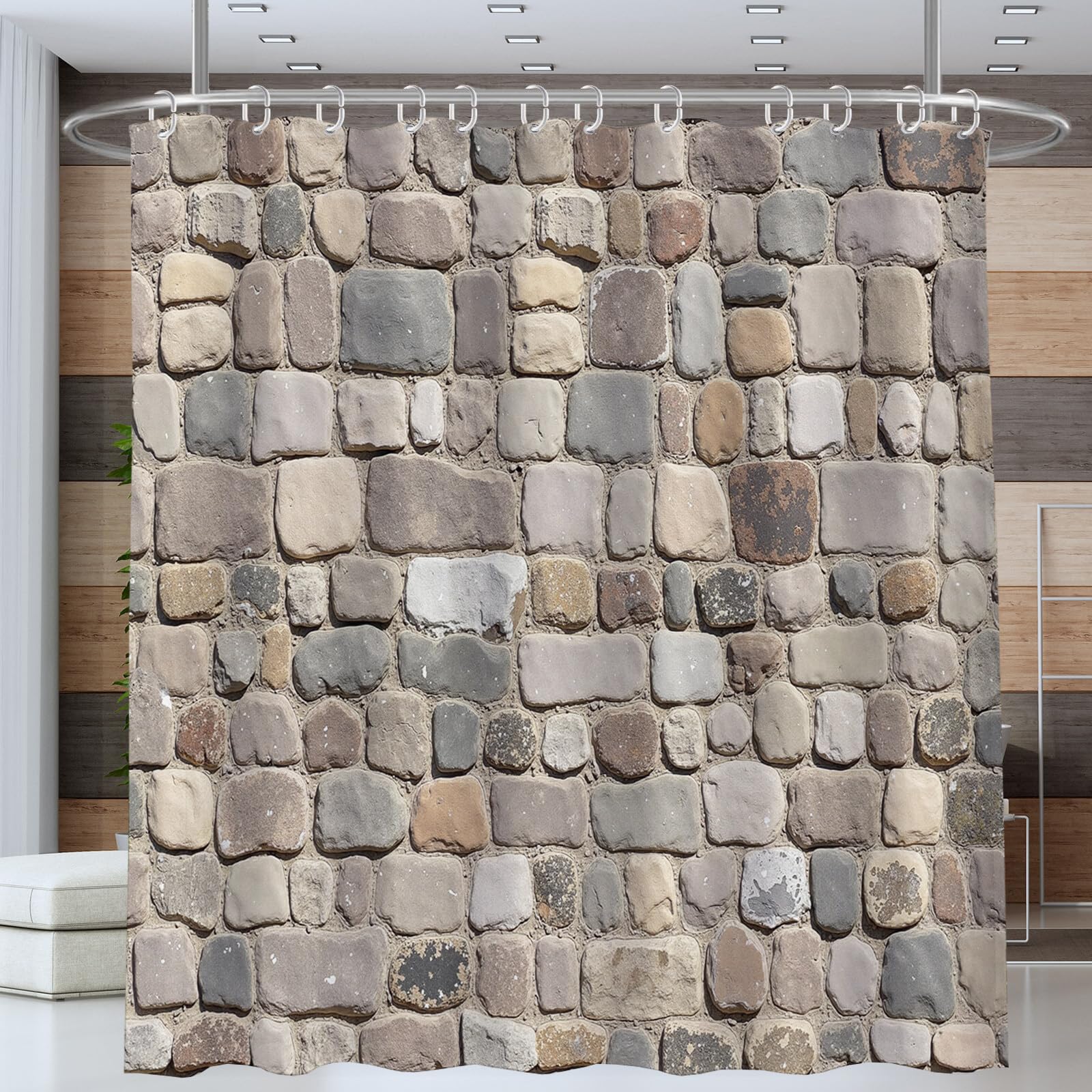 Rideau Douche, Rideau Baignoire Lavable en Machine Rideaux Douche Tissus Lavable Rideau De Baignoire Lavable pour Salle De Bain Domicile Baignoire Famille, Murs De Roche,