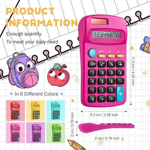 Miniatura 2 de Paquete de 12 mini calculadoras básicas de tamaño de bolsillo para estudiantes en ángulo de mano, pantalla de 8 dígitos, batería solar, calculadora