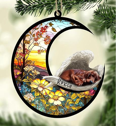 Miniatura 342 de Chow Chow Dog Memorial Suncatcher, adorno de Navidad Chow Chow con nombre, atrapador de pérdida de mascotas, regalos para los amantes de los perros