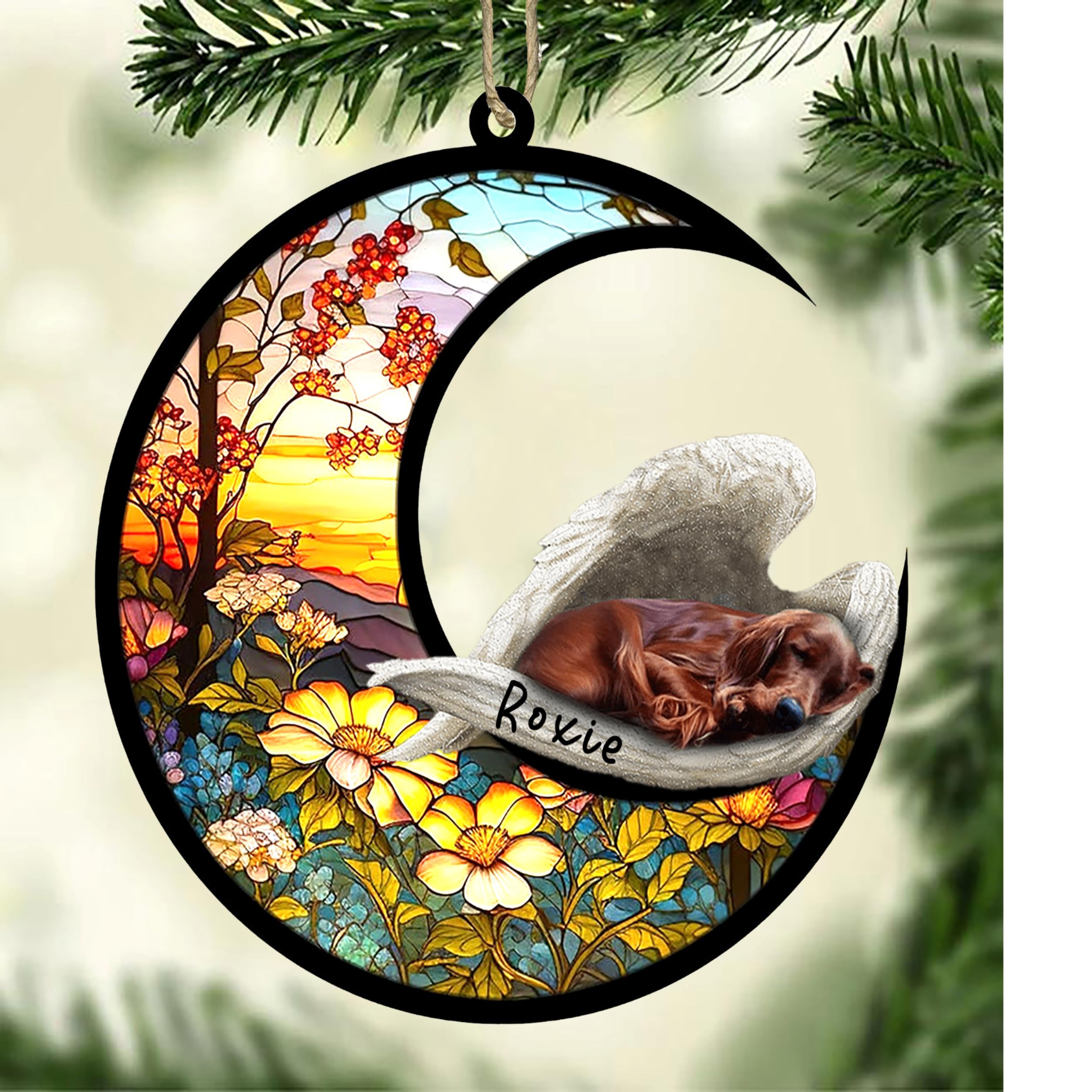 Personalized Irish Setter_1 Dog Memorial Suncatcher, Irish Setter_1 Christmas Ornament with Name, Pet Loss Catcher, Gifts for Dog Lovers Loss of Dog, Irish Setter_1 Sleep on Haven