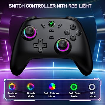 ALEEMTRY Switch Controller Compatible with Switch 2/Switch/Lite/OLED Wireless Switch Pro Controller with RGB Hall Effect Joysticks/1000mAh Battery/Turbo/Dual Vibration