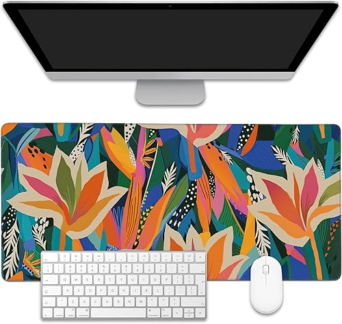 Miniatura 11 de Alfombrilla de mouse con diseño de peonías vintage para escritorio, base antideslizante y borde cosido, alfombrilla de mouse extendida para oficina