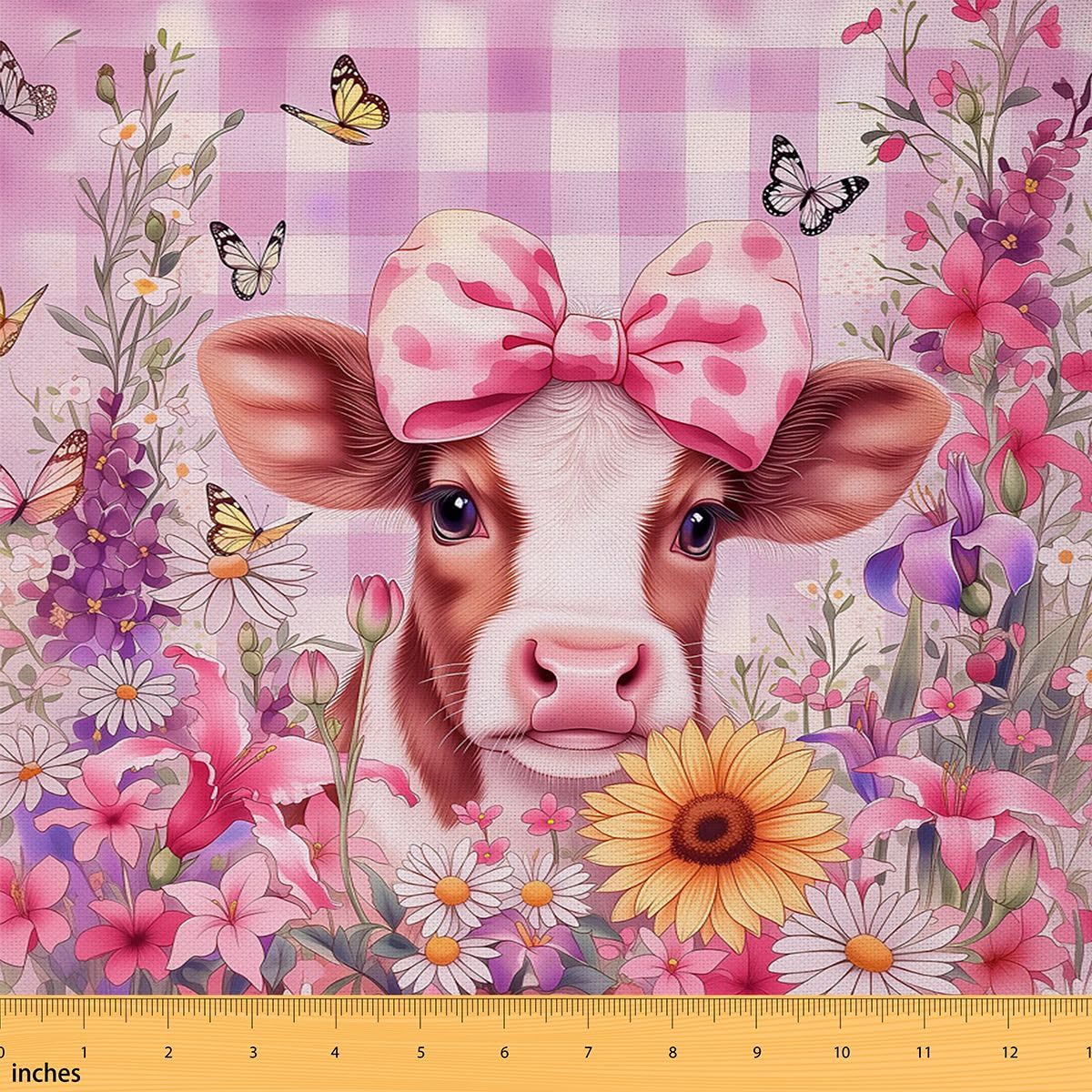 Homemissing Cute Highland Cow Tessuto 460x150cm Fiore Florale Stampa Tessuti Cartoon Animale Decorazione All ' Aperto Impermeabile Per Fai Da Te Cucina Artigianato Progetti Zoo Giardino Tema