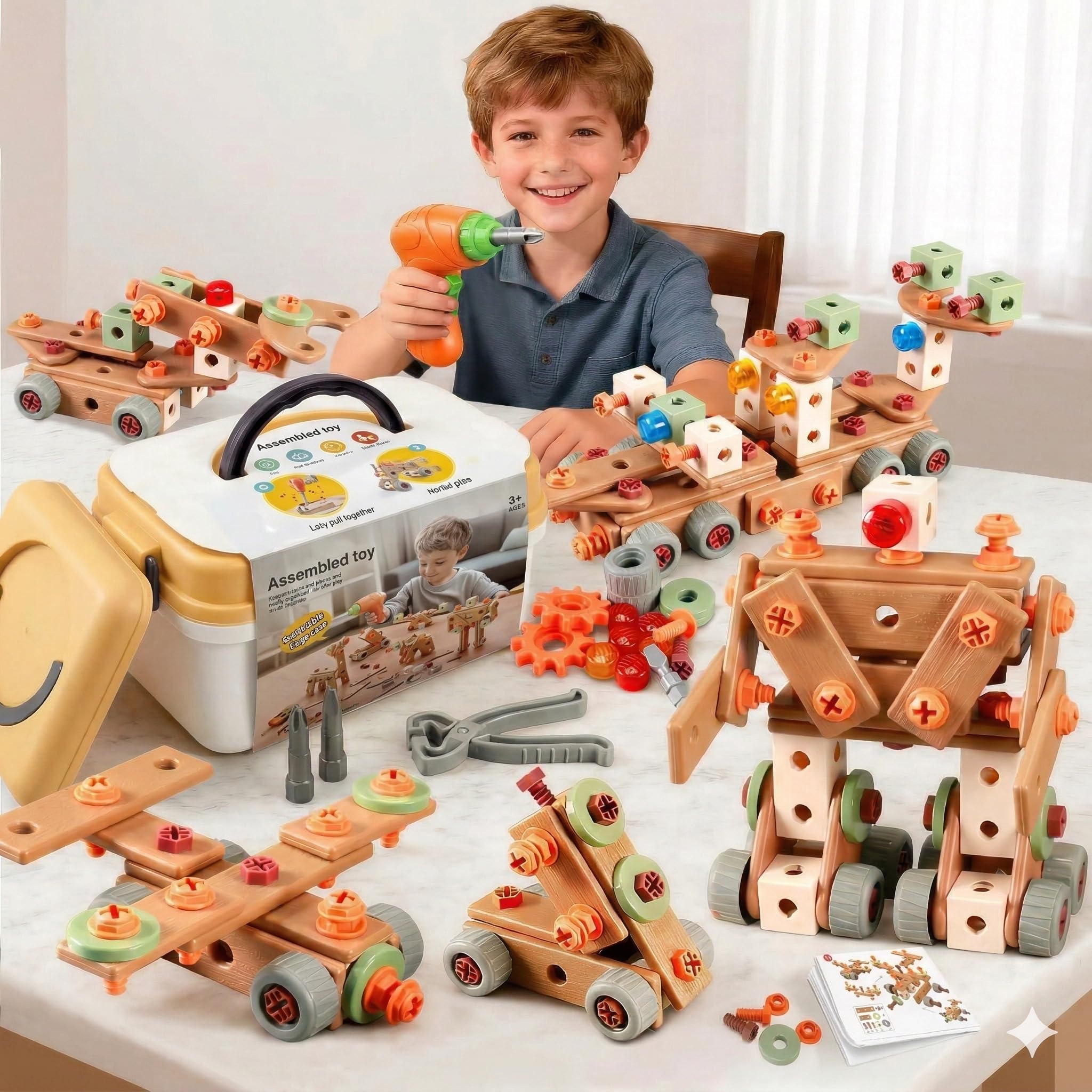 Kids Tool Set Toys, 158 Pcs Toddler Tool Set with Toy Electronic Drill, Pretend Play Kids Construction Tools Toy for Toddler 3-5 Years Old Birthday Gifts-image-38