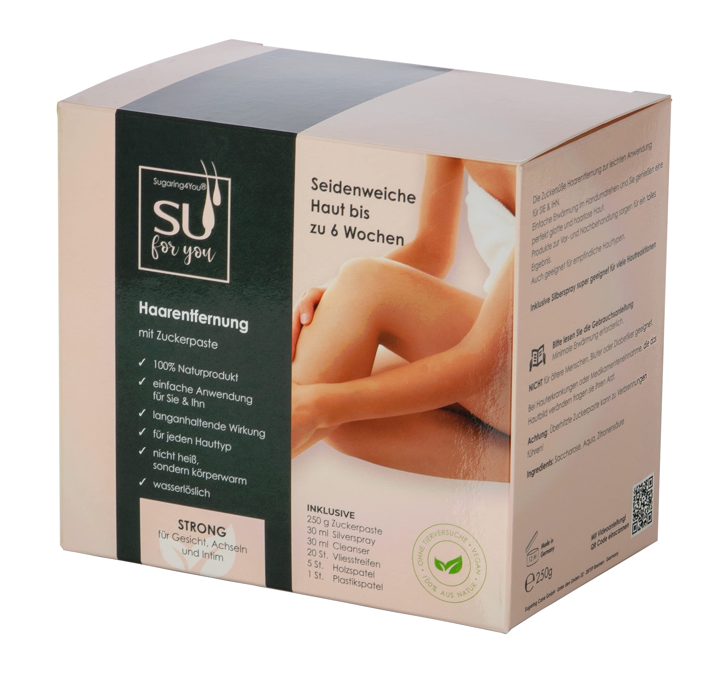 Sugaring4You +1 Pasta cukrowa zestaw kosmetyczny do delikatnego usuwania włosów | Dla stref intymnych i pach (grubość włosów) | Sugaring dla niej i niego | w zestawie Silverspray i odtłuszczacz |