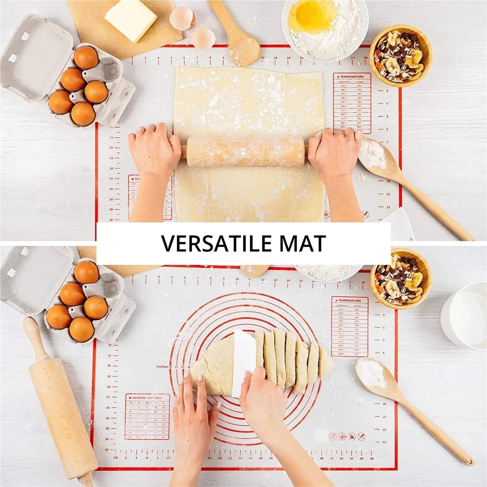 Esterilla de silicona grande for hornear, for amasar masa repostería, for cocina, for crepes, pizza, sartén antiadherente, herramienta Para Hacer Pasteles Y Masas(Red,60x50cm)