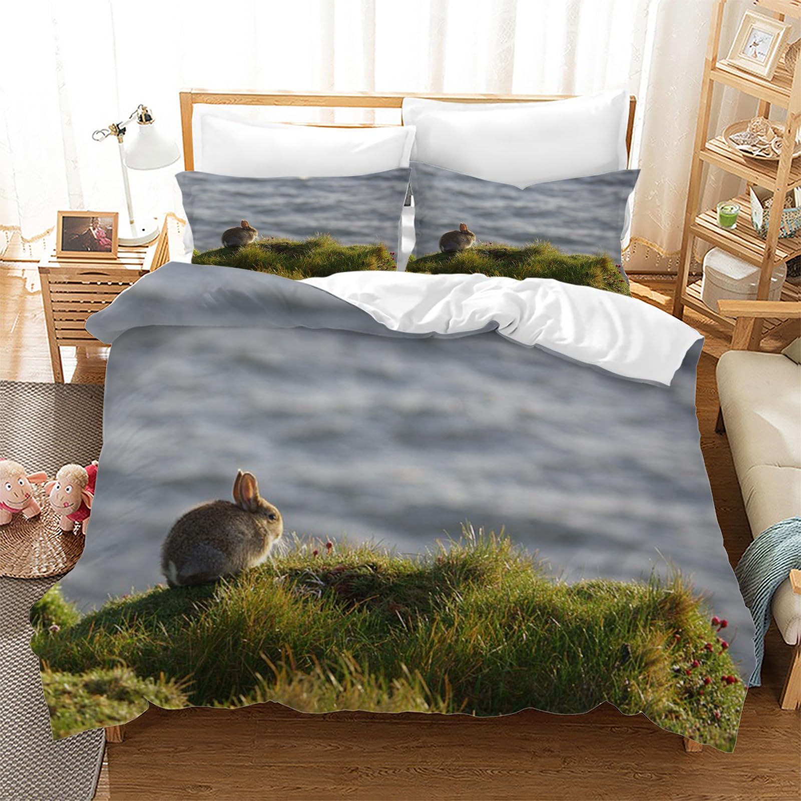 Housse couette 3 pièces lit enfant thème animal parure microfibre douce 140 x 200 cm