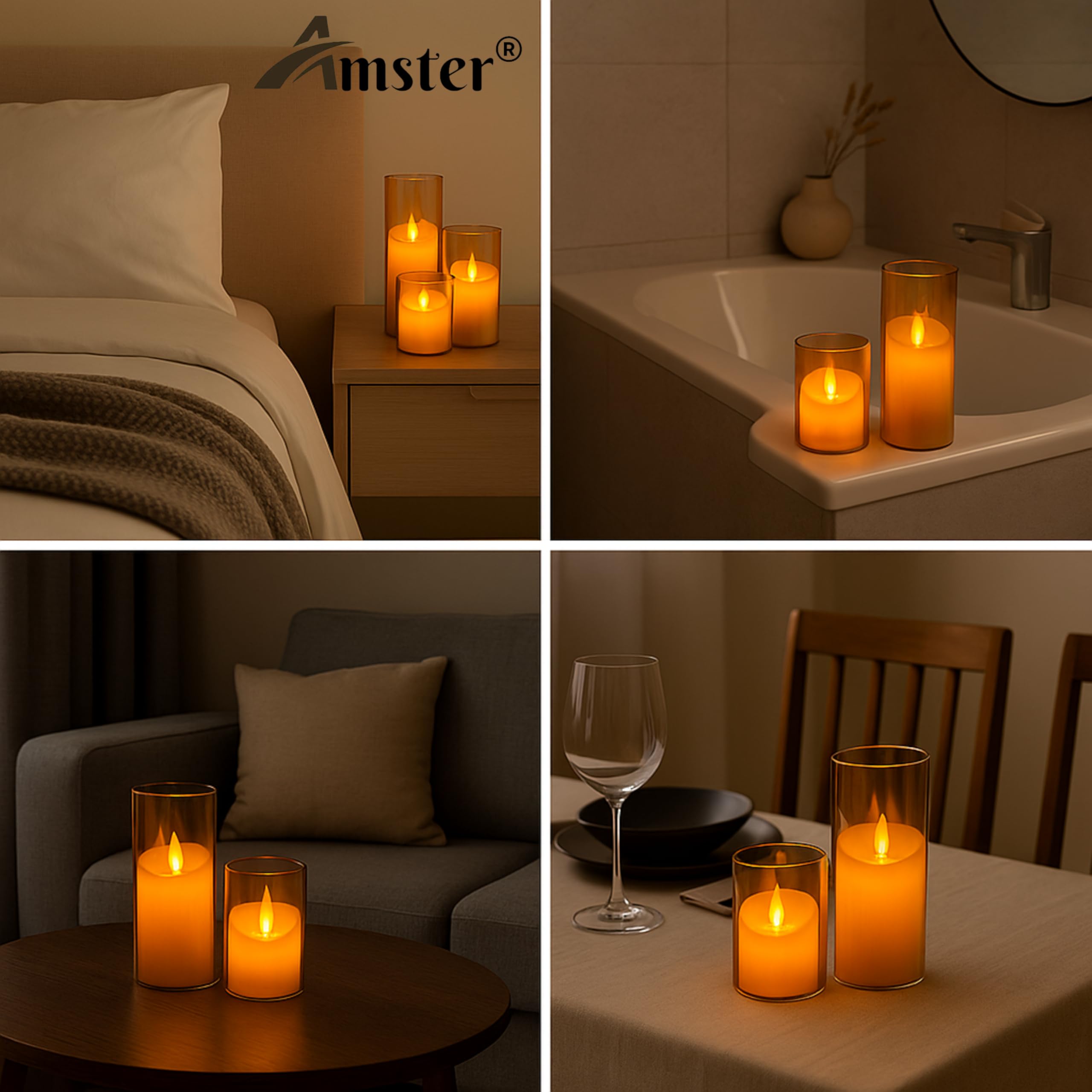Amster LED Flameless Tealight Candles – Warm White, Battery Operated Decorative Lights for Diwali, Home & Wedding Décor – Safe, Smokeless & Reusable (AURAGLOW Candles, Pack of 1) 2