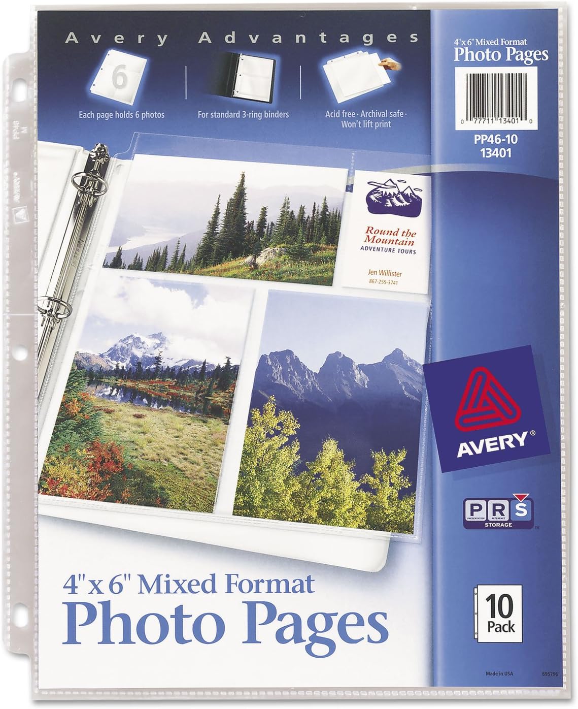 Avery 13401 Photo Storage Pages for Six 4 X 6 Mixed Format Photos, 3-Hole Punched, 10/Pack
