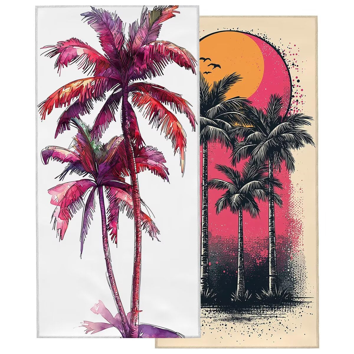 Serviette de Plage Microfibre, Serviette de Bain Grande Taille 80x160cm, Lot de 2 Séchage Rapide Drap de Bain Arbre, Anti Sable Serviettes de Plage Microfibre pour Voyages Sport, Cadeau Femme -3714