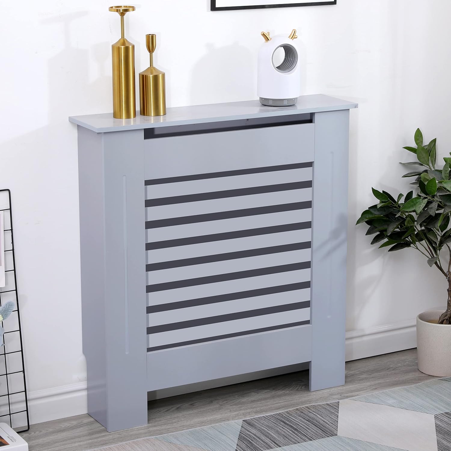 Blisswood Radiator Cover Small, Radiator Cover Horizontal Slatted Modern Grey Radiator Covers