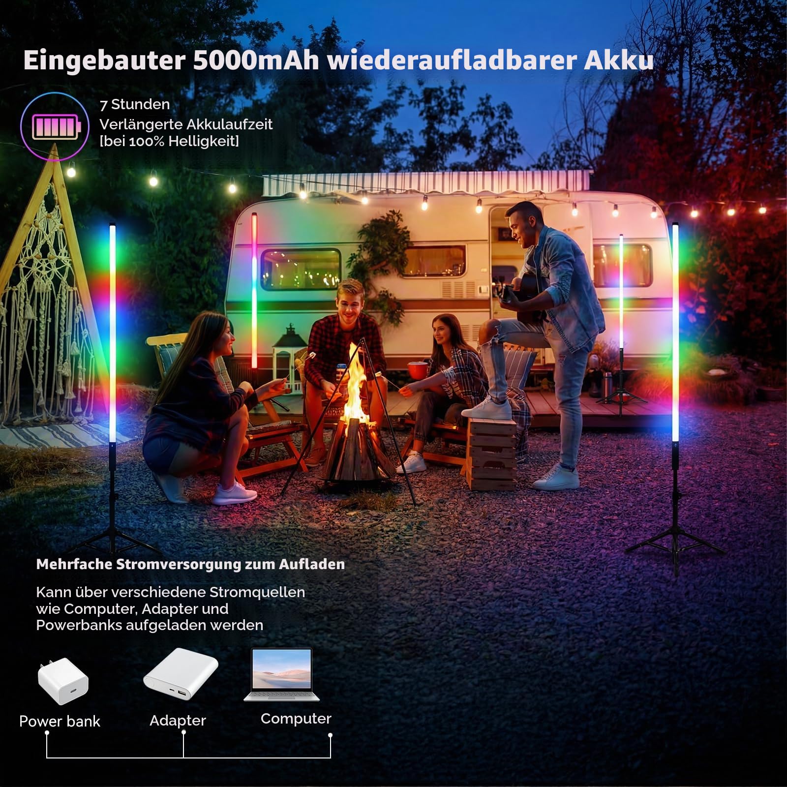 2 Stück 90cm LED Videolicht Mood1 Pro mit Stativ,LED Handheld Fotografie Lichtdimmbar und Musikmodus, 5000mAh Integrierter Akku,RGB-Fotolampe für YouTube,TikTok,Partybar,Foto-Beleuchtung