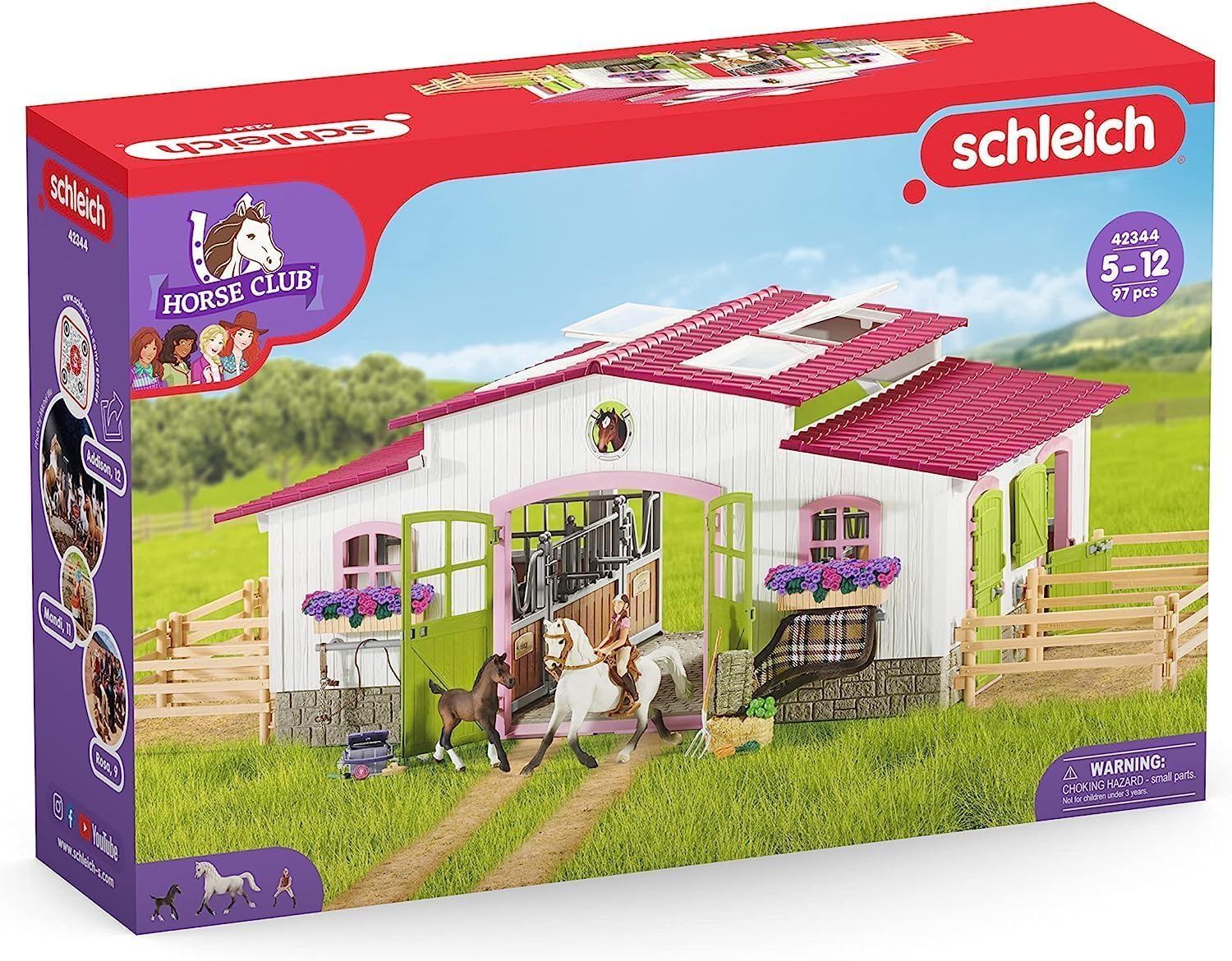 Schleich Horse Club | Reiterhof mit Reiterin und Pferden 42344 | Set aus Stall, Mädchenfigur, 2 Pferden & Zubehör | Geschenk für Kinder | Spielzeug ab 5 Jahren | 97 Teile | exklusiv bei Amazon