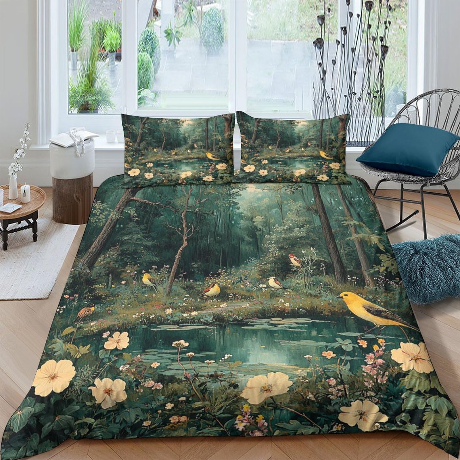 Ctjqhvkz Style-10 3D Printed Forest Swing Fitted Sheet Microfiber Breathable Floral Pond Mattress Cover For Bedroom Guest Room Decor Single（135X200cm）