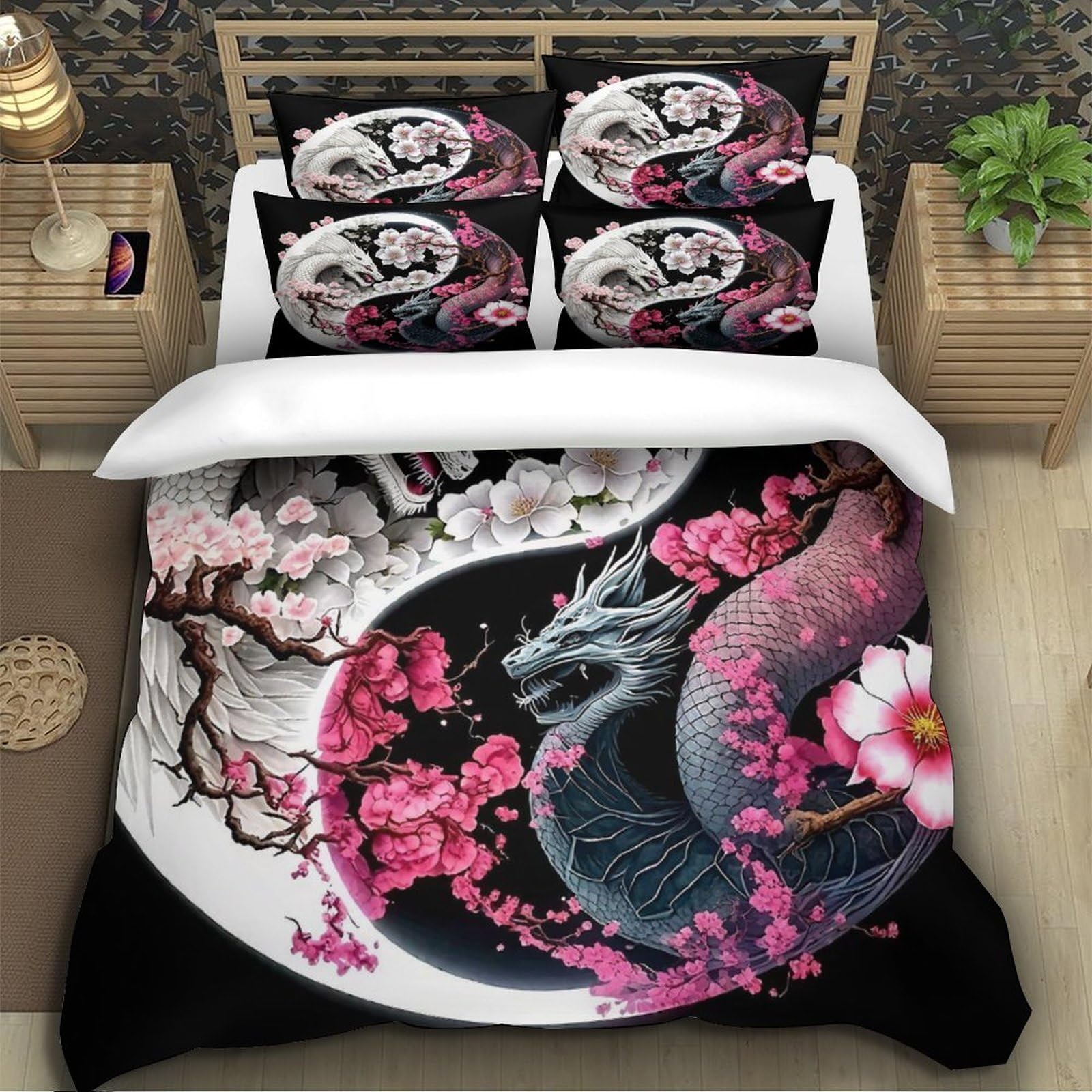 Housse de couette Tai Chi抗 pli en microfibre 260x220 avec fermeture éclair pour lit