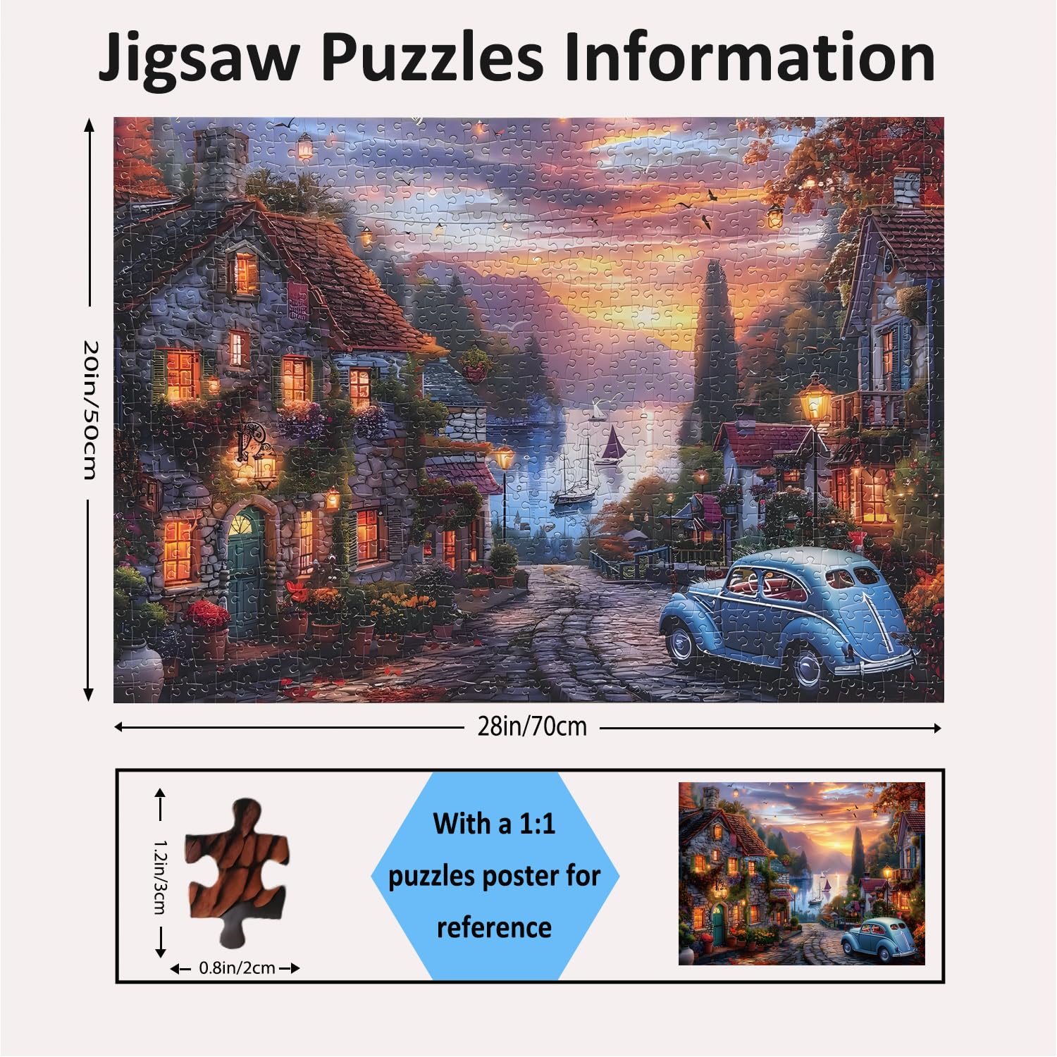 Yunlus Jigsaw Puzzles for Adults 1000 Pieces Autumn Lakeside Town Mountain Puzzles Impossible Hard Difficult Challenging Puzzles Sunset Natural Landscape Jigsaw Puzzle 1000 Pieces 28 x 20 inch - Image 3