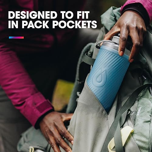 Miniatura 3 de Hydrapak Flux - Botella de agua plegable para mochileros (1 litro), sin BPA, ultraligera, tapa giratoria a prueba de derrames, color gris mamut