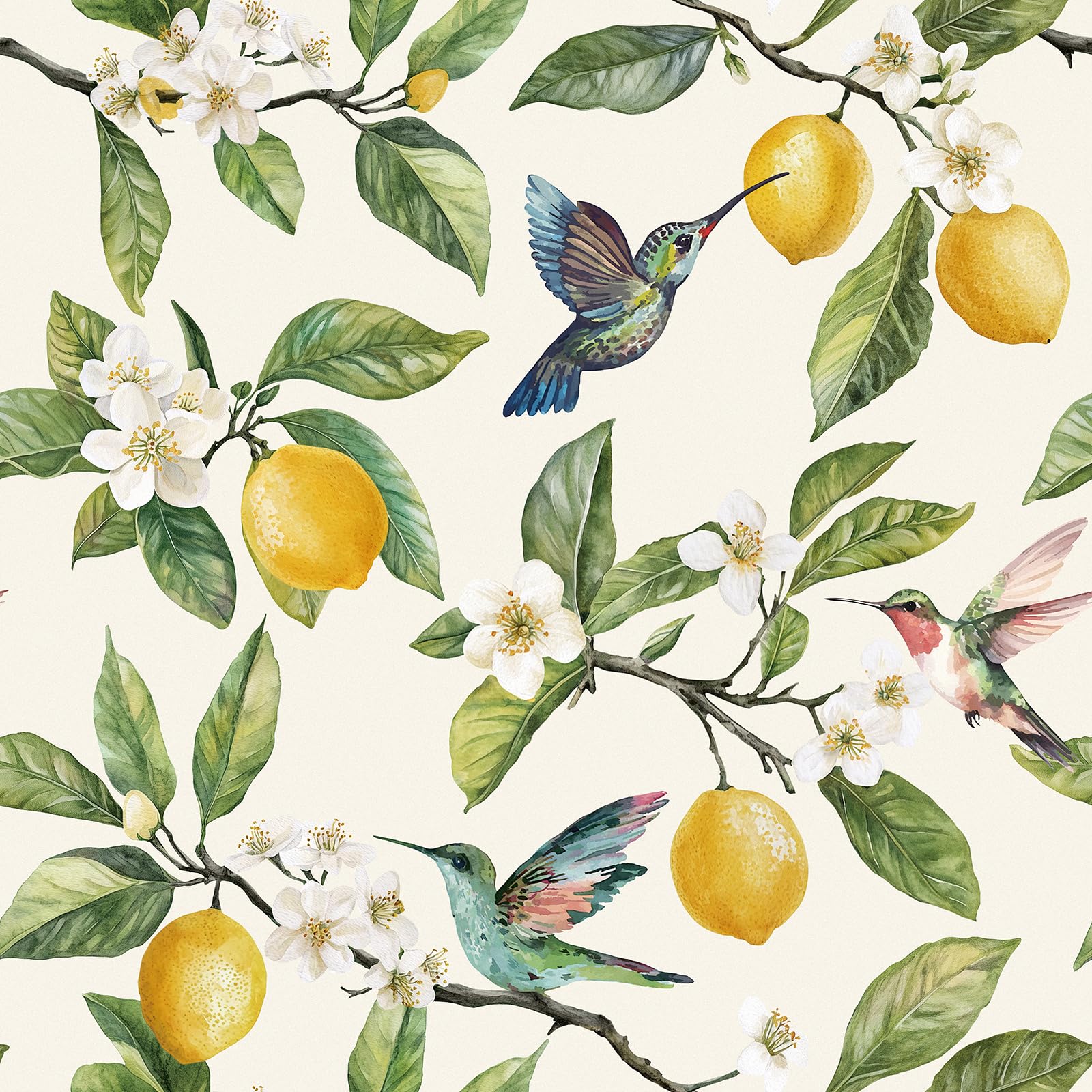 ReWallpaper Peel and Stick Wallpaper Beige Self Adhesive Vinyl Wrap Patterned for Kitchen Cupboards Furniture Green Leaf Wallpaper for Bathroom Floral Contact Paper Yellow Lemon 44.5CMx3M